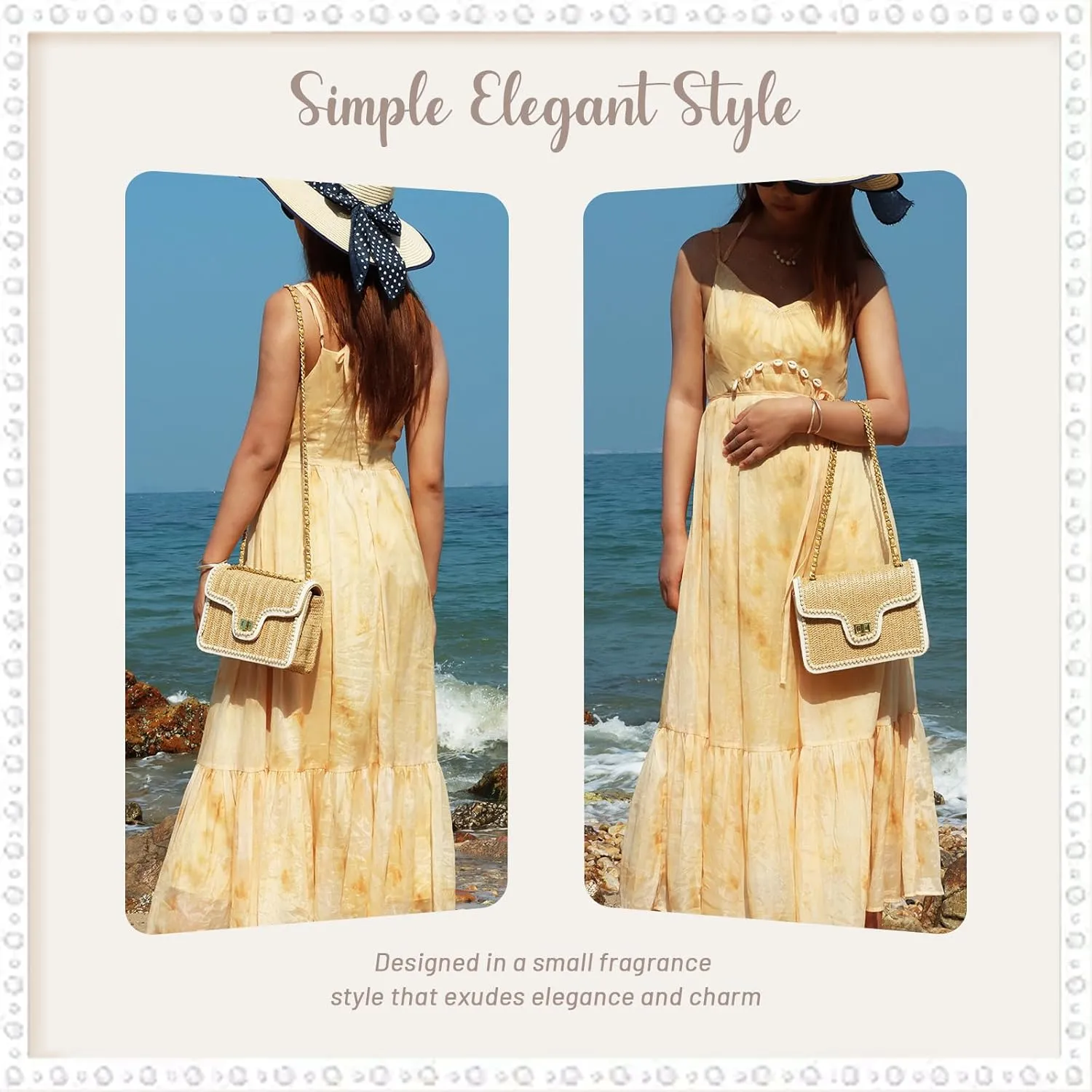 Fecialy Straw Crossbody Bags for Women Summer Straw Beach with Pearls Raffia Shoulder Handbags