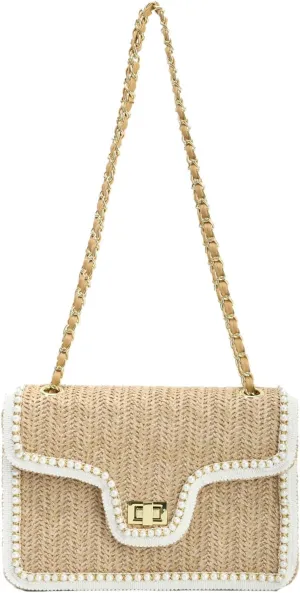 Fecialy Straw Crossbody Bags for Women Summer Straw Beach with Pearls Raffia Shoulder Handbags