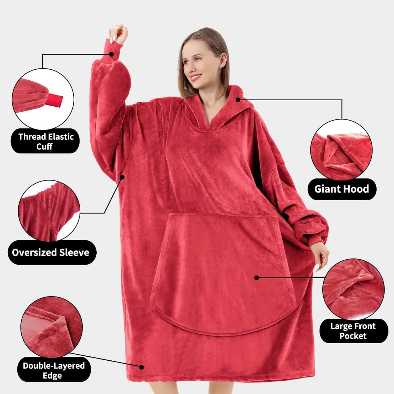 FestiCorp Oversized Blanket Hoodie for Adults - Extra Long Wearable Sweatshirt with Giant Sleeve, Hood and Pocket
