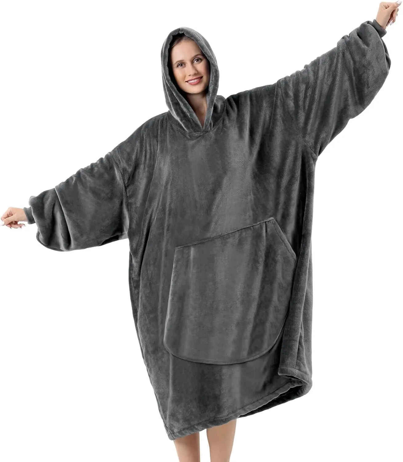 FestiCorp Oversized Blanket Hoodie for Adults - Extra Long Wearable Sweatshirt with Giant Sleeve, Hood and Pocket