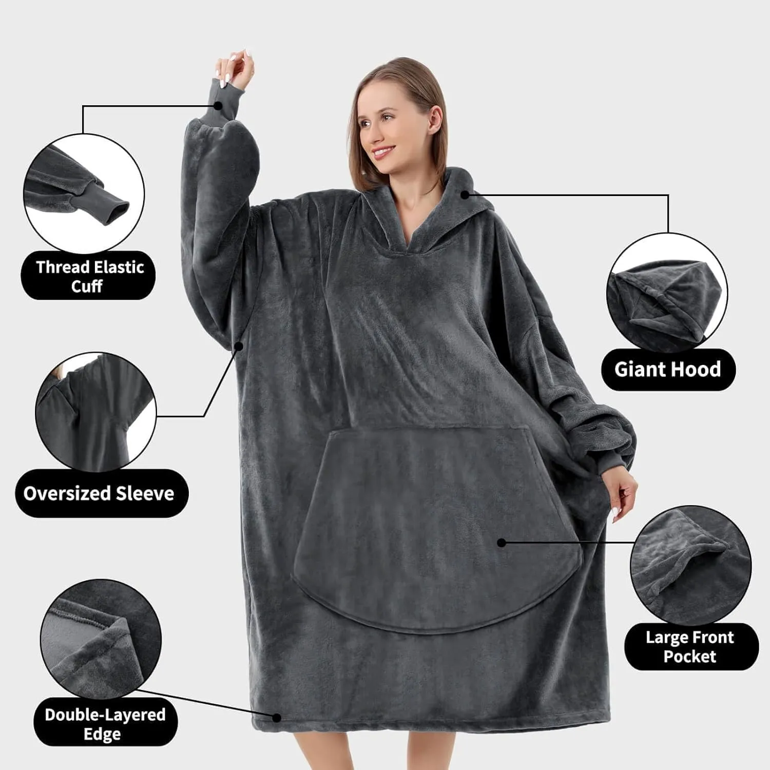 FestiCorp Oversized Blanket Hoodie for Adults - Extra Long Wearable Sweatshirt with Giant Sleeve, Hood and Pocket