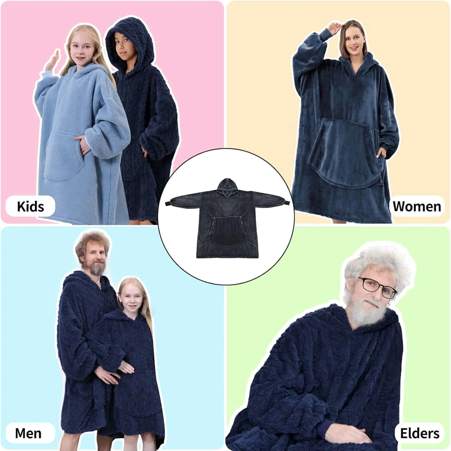 FestiCorp Oversized Blanket Hoodie for Adults - Extra Long Wearable Sweatshirt with Giant Sleeve, Hood and Pocket
