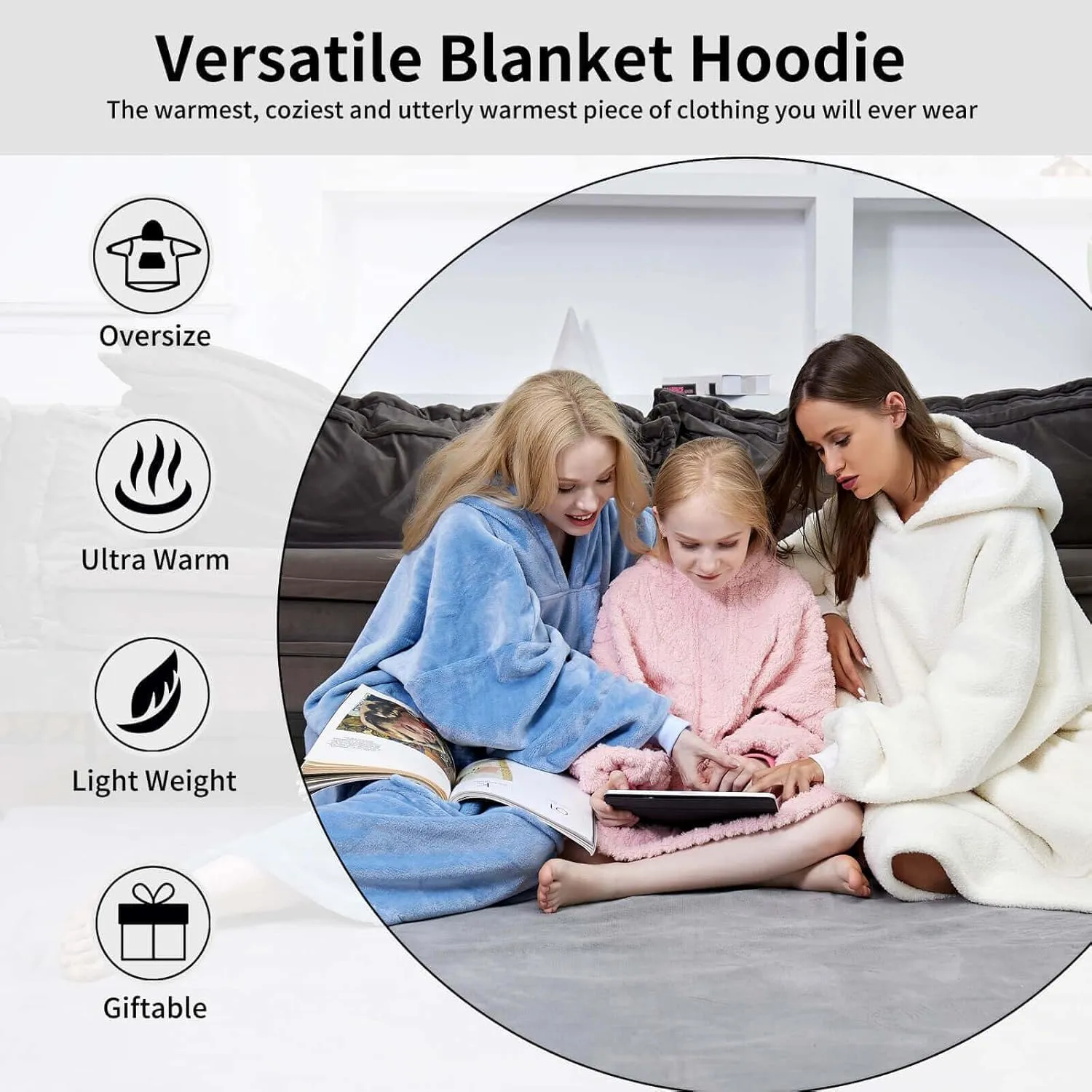 FestiCorp Oversized Blanket Hoodie for Adults - Extra Long Wearable Sweatshirt with Giant Sleeve, Hood and Pocket
