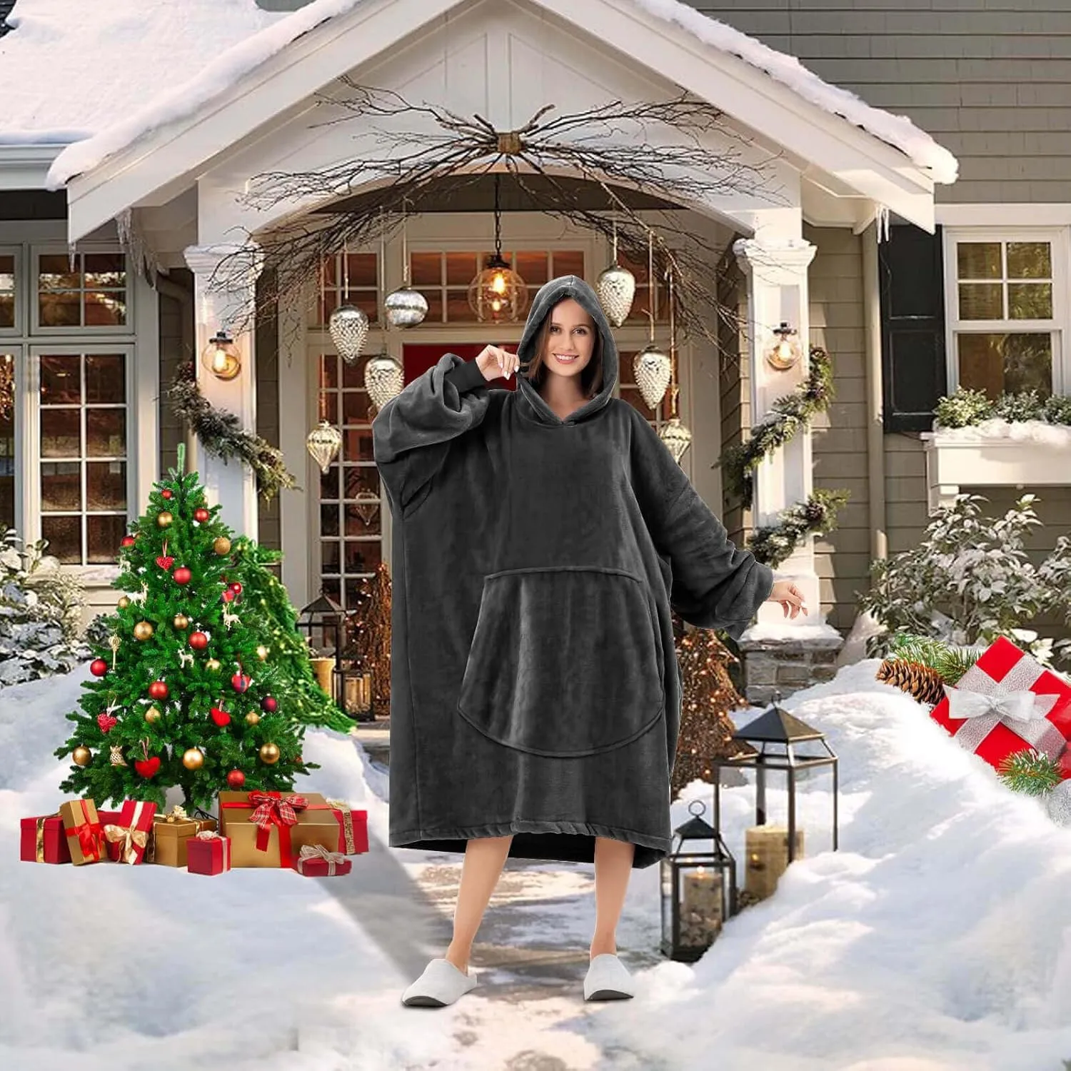 FestiCorp Oversized Blanket Hoodie for Adults - Extra Long Wearable Sweatshirt with Giant Sleeve, Hood and Pocket