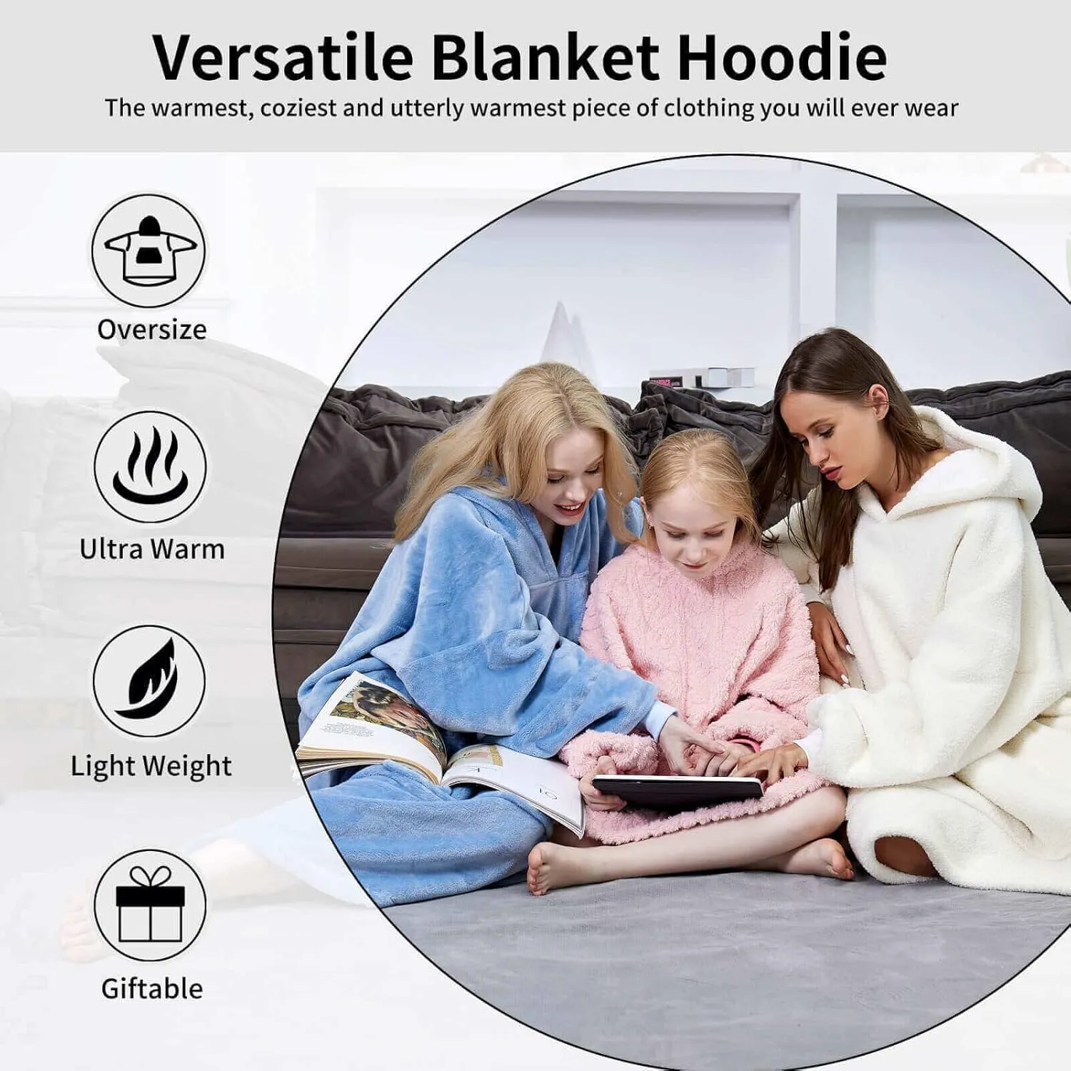 FestiCorp Oversized Blanket Hoodie for Adults - Extra Long Wearable Sweatshirt with Giant Sleeve, Hood and Pocket