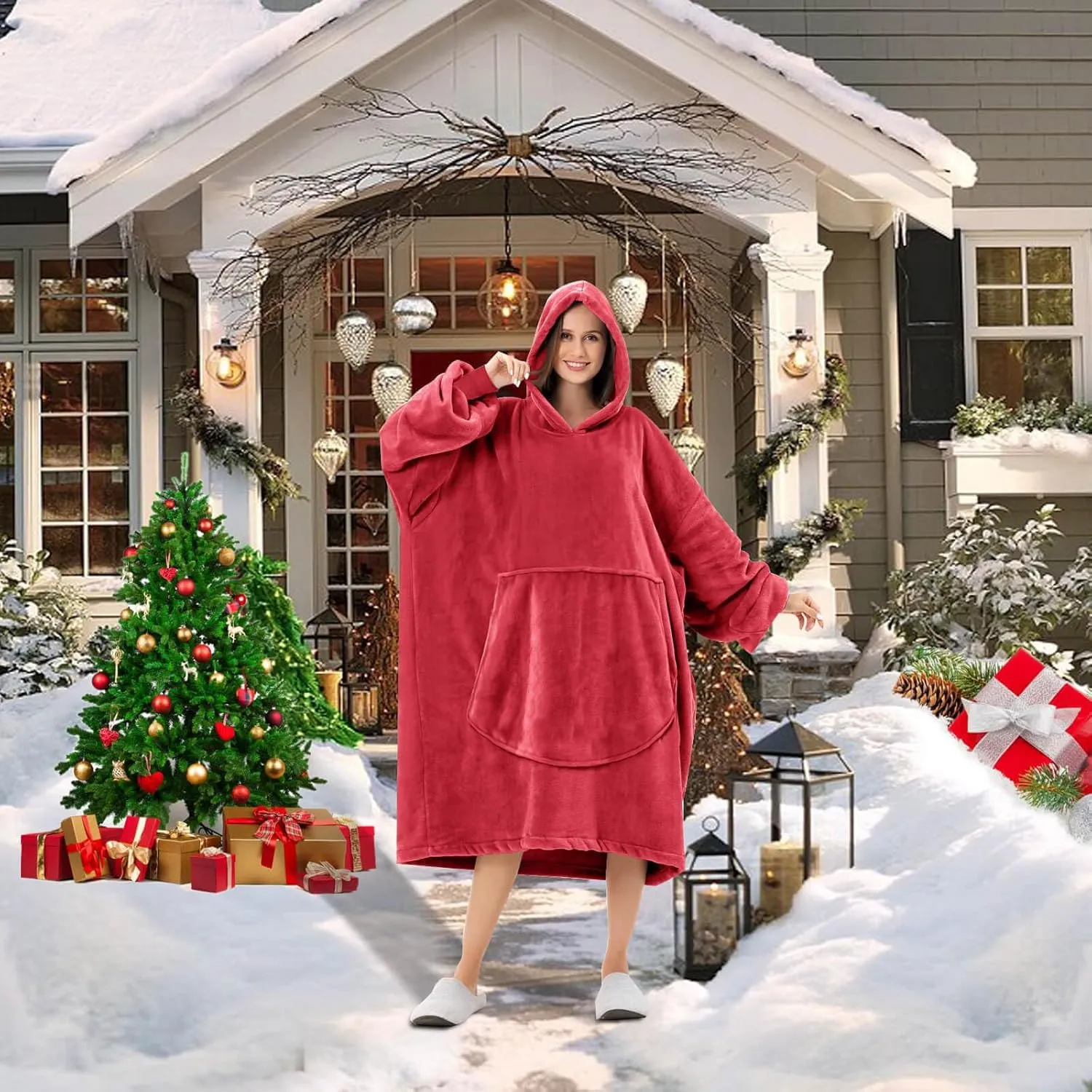 FestiCorp Oversized Blanket Hoodie for Adults - Extra Long Wearable Sweatshirt with Giant Sleeve, Hood and Pocket