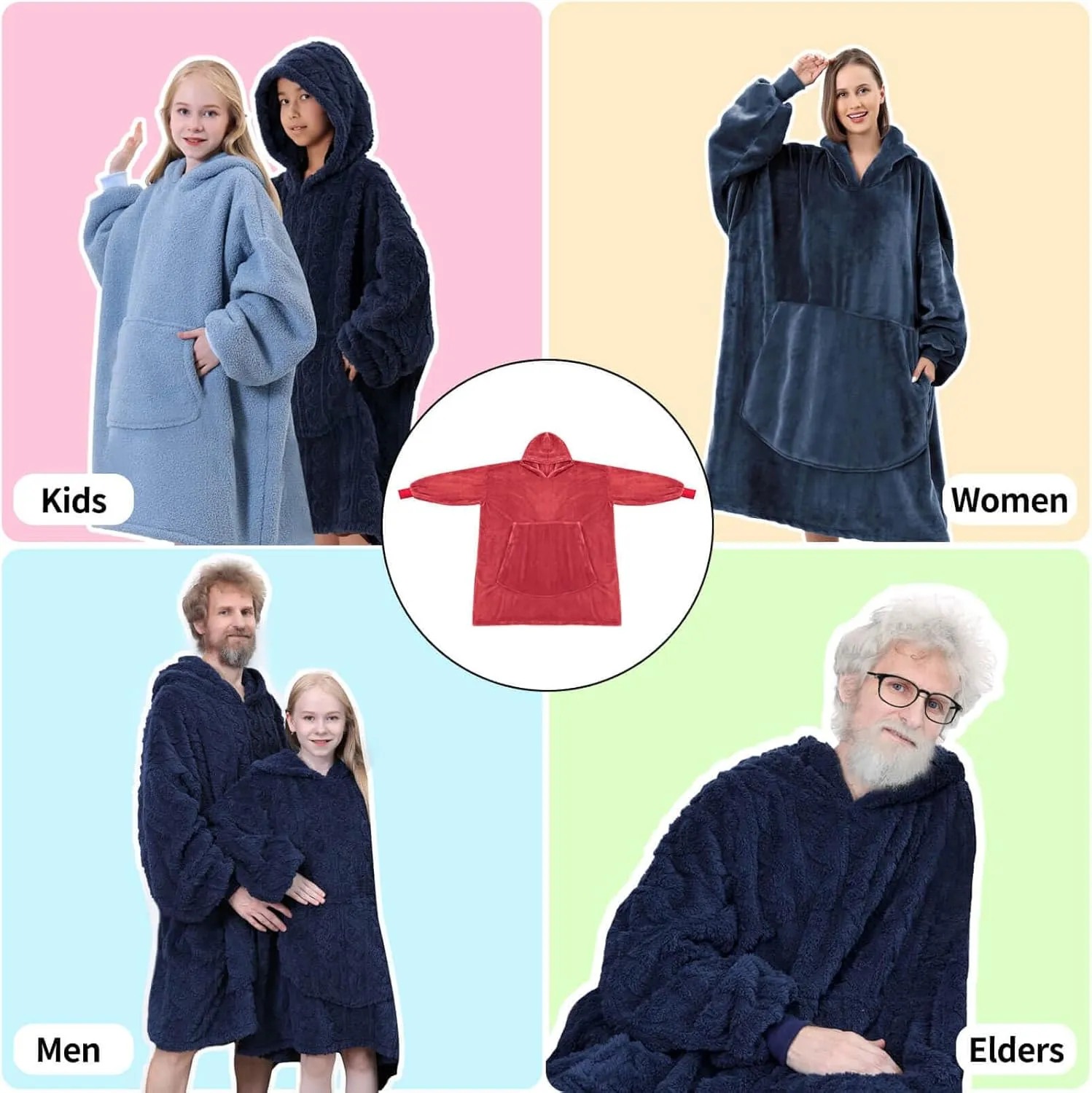 FestiCorp Oversized Blanket Hoodie for Adults - Extra Long Wearable Sweatshirt with Giant Sleeve, Hood and Pocket