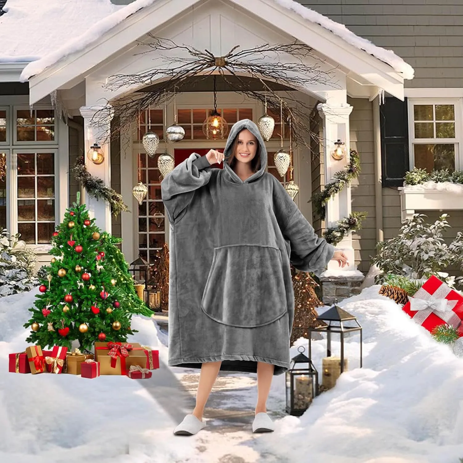 FestiCorp Oversized Blanket Hoodie for Adults - Extra Long Wearable Sweatshirt with Giant Sleeve, Hood and Pocket