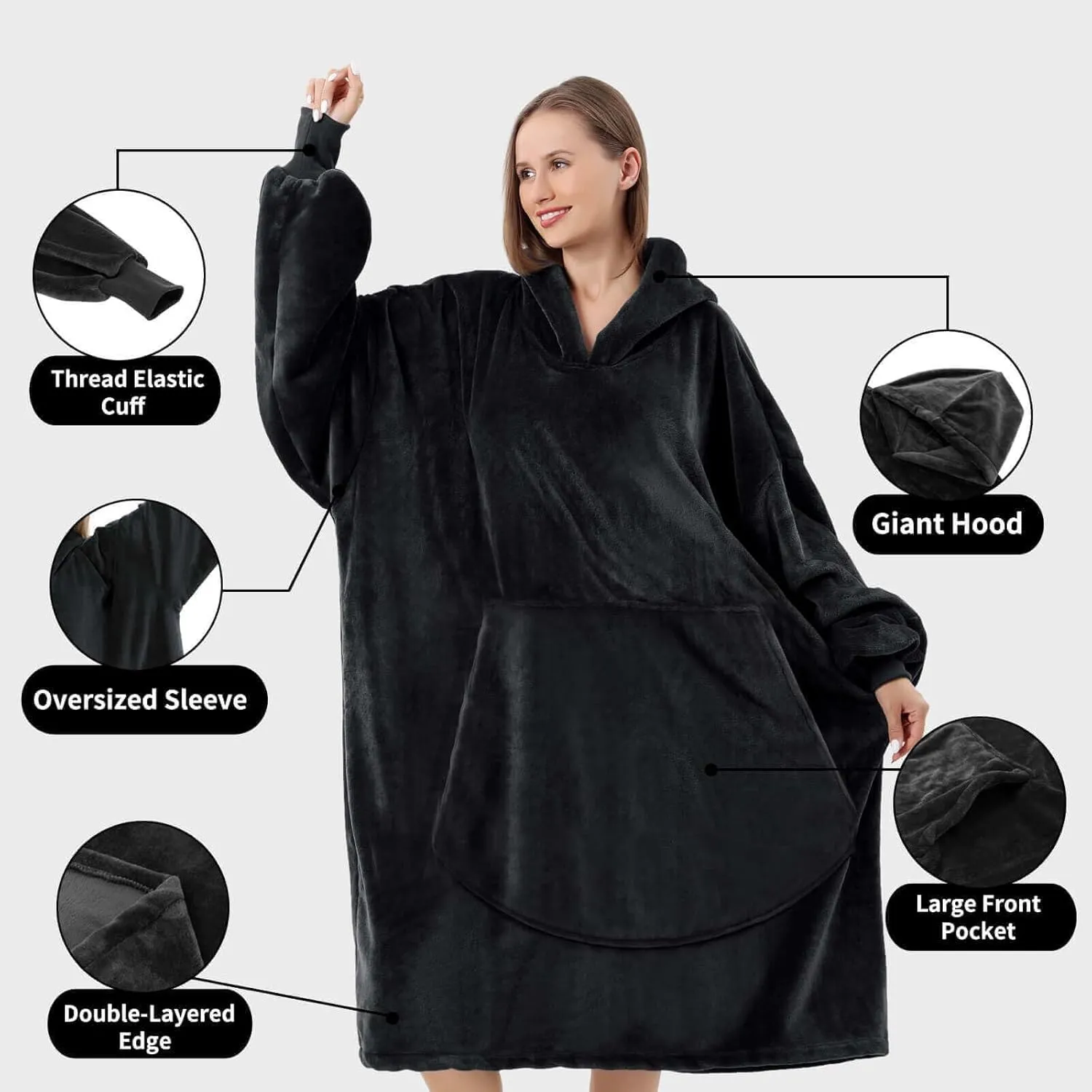 FestiCorp Oversized Blanket Hoodie for Adults - Extra Long Wearable Sweatshirt with Giant Sleeve, Hood and Pocket