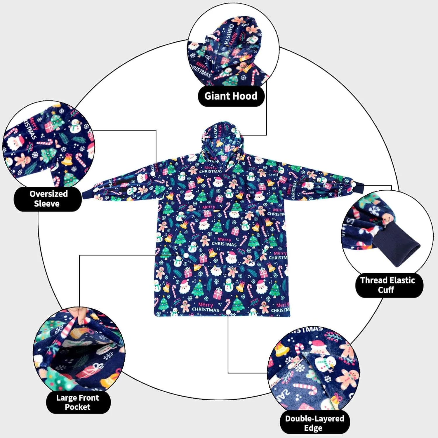 FestiCorp Oversized Blanket Hoodie for Adults - Extra Long Wearable Sweatshirt with Giant Sleeve, Hood and Pocket