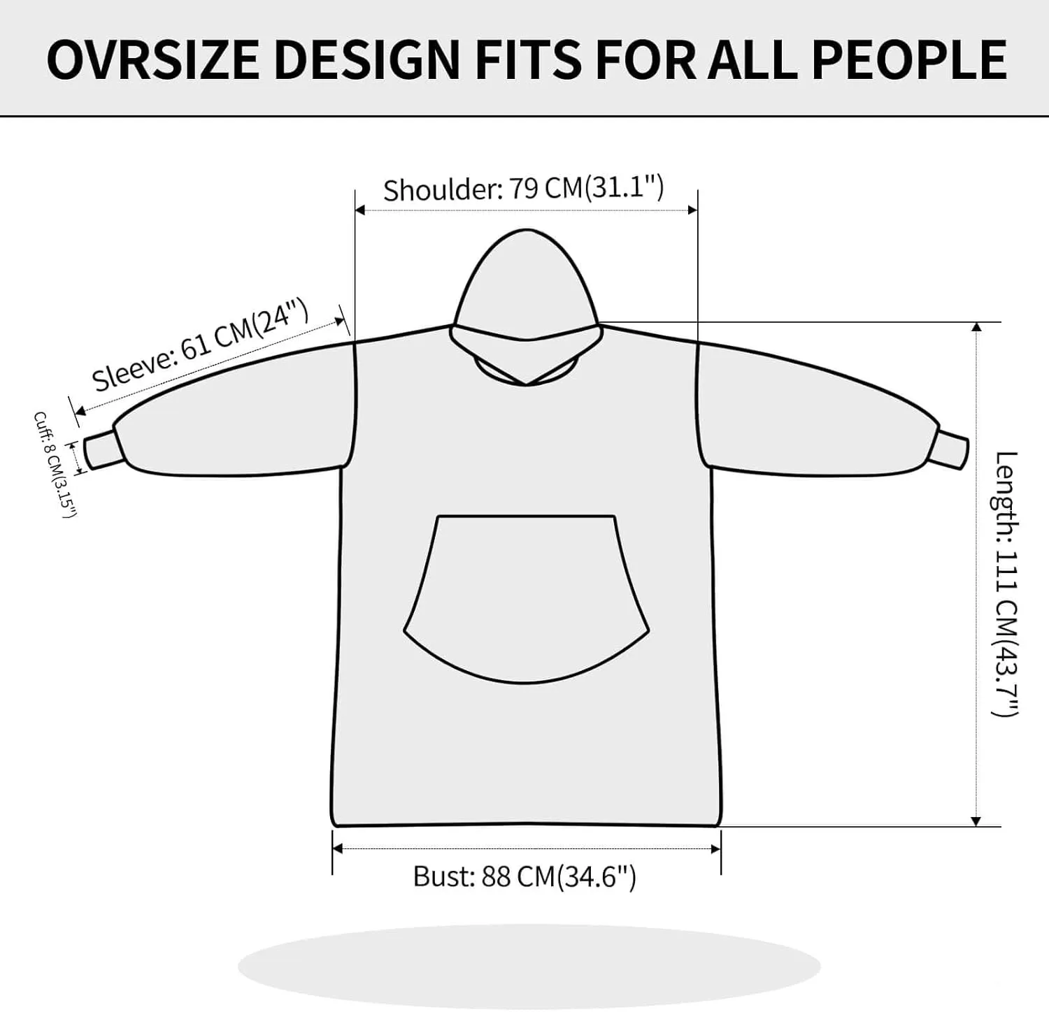 FestiCorp Oversized Blanket Hoodie for Adults - Extra Long Wearable Sweatshirt with Giant Sleeve, Hood and Pocket