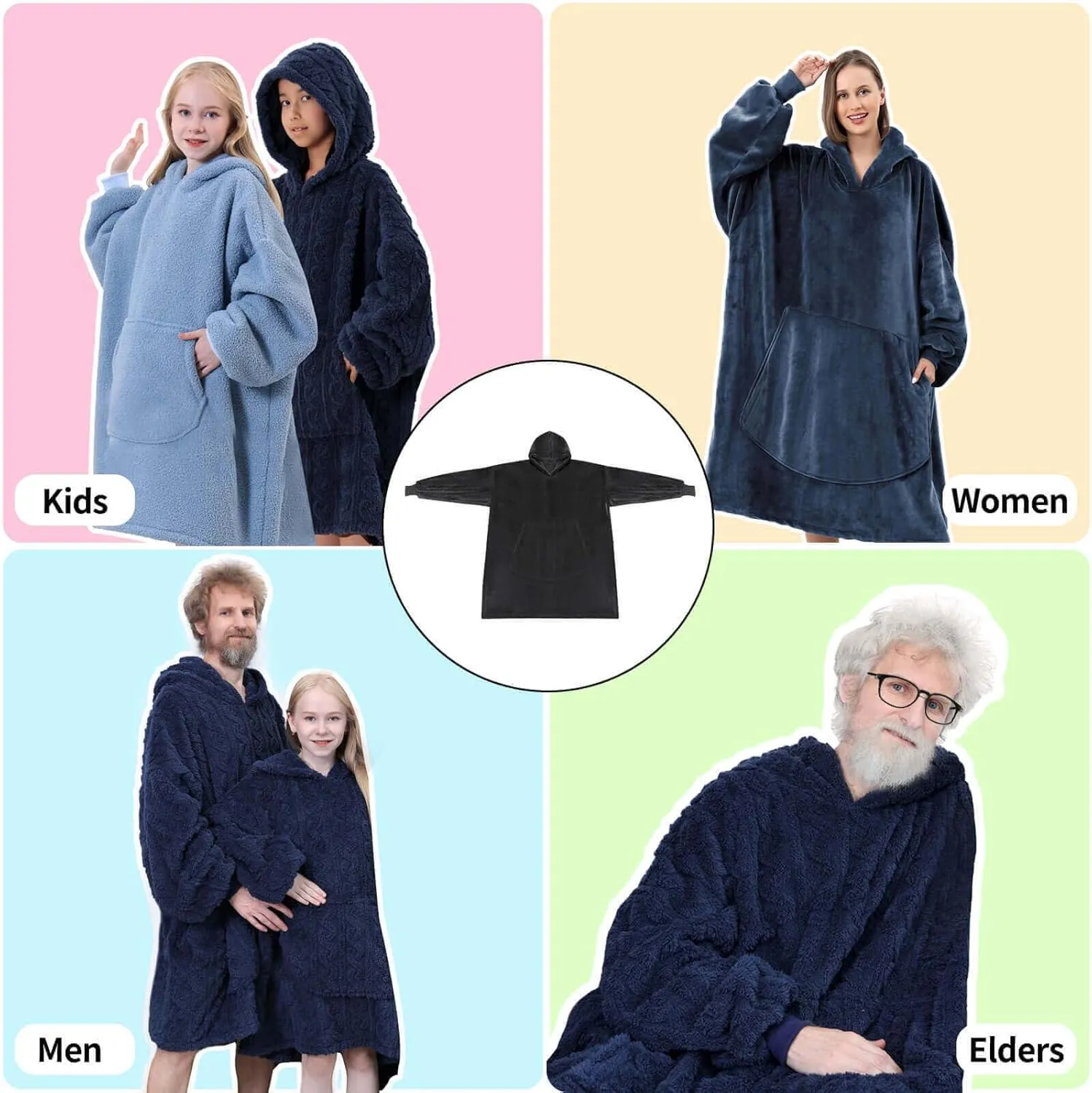 FestiCorp Oversized Blanket Hoodie for Adults - Extra Long Wearable Sweatshirt with Giant Sleeve, Hood and Pocket