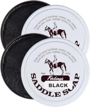 Fiebing's Black Saddle Soap for Leather 2-Pack (12 oz Tin) - Leather Cleaner & Conditioner to Soften, Protect & Restore Leathercraft - Soap for Car Seat, Couch, Shoe, Purse, Boot, Bag, & Saddles