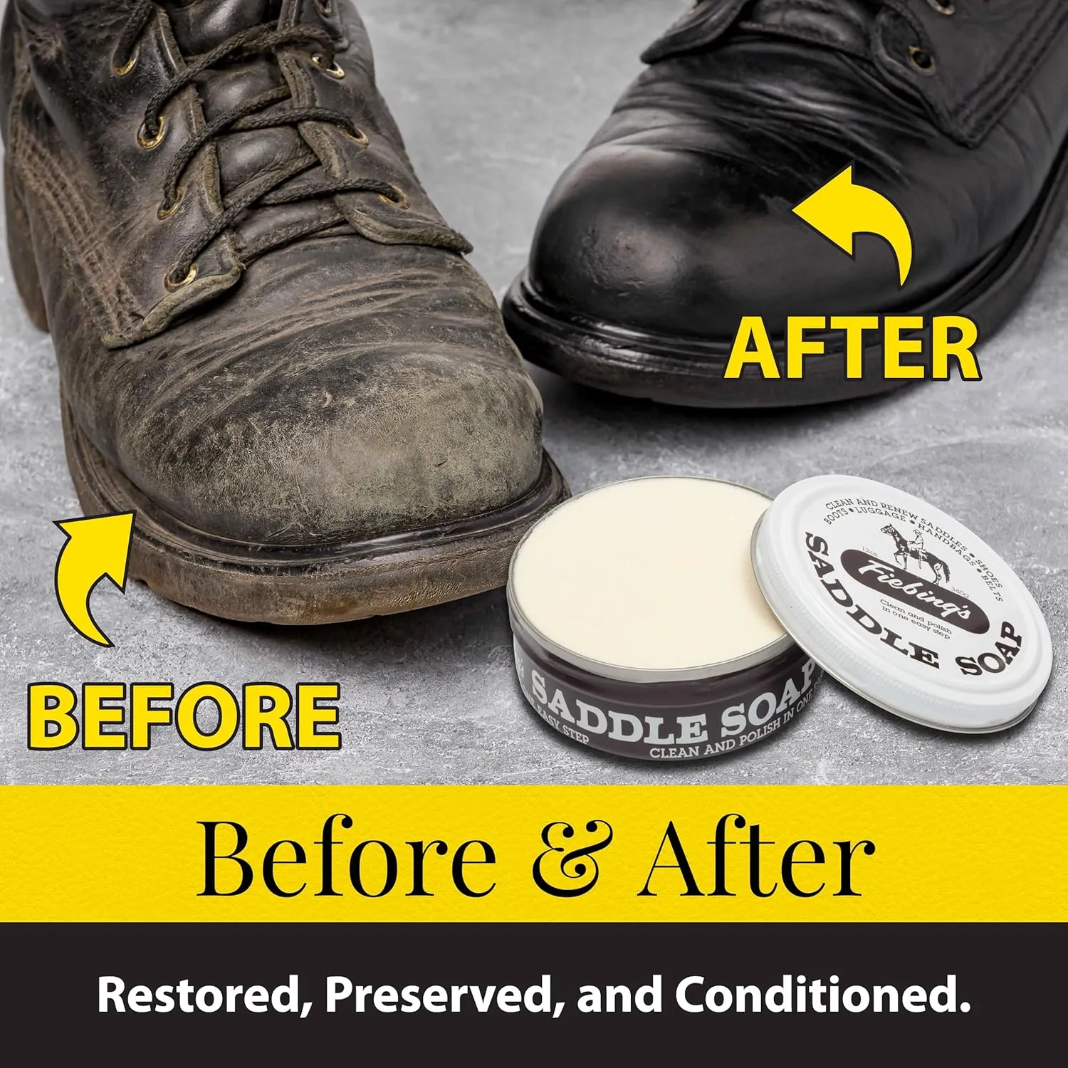 Fiebing's White Saddle Soap for Leather (12 oz Tin) - Leather Cleaner & Conditioner to Soften, Protect & Restore Leathercraft - Leather Soap for Car Seat, Couch, Shoe, Purse, Boot, Bag, & Saddles