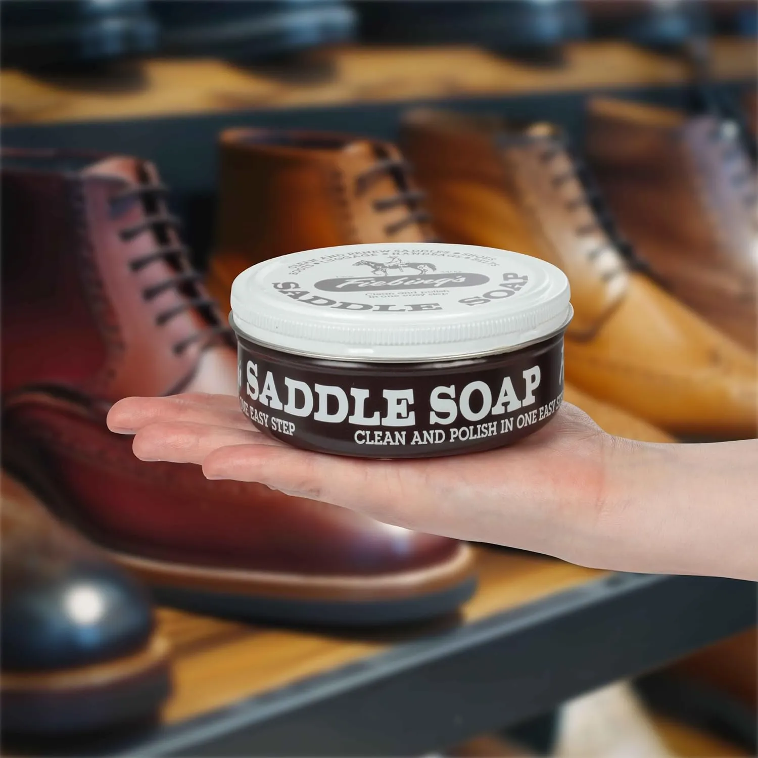 Fiebing's White Saddle Soap for Leather (12 oz Tin) - Leather Cleaner & Conditioner to Soften, Protect & Restore Leathercraft - Leather Soap for Car Seat, Couch, Shoe, Purse, Boot, Bag, & Saddles