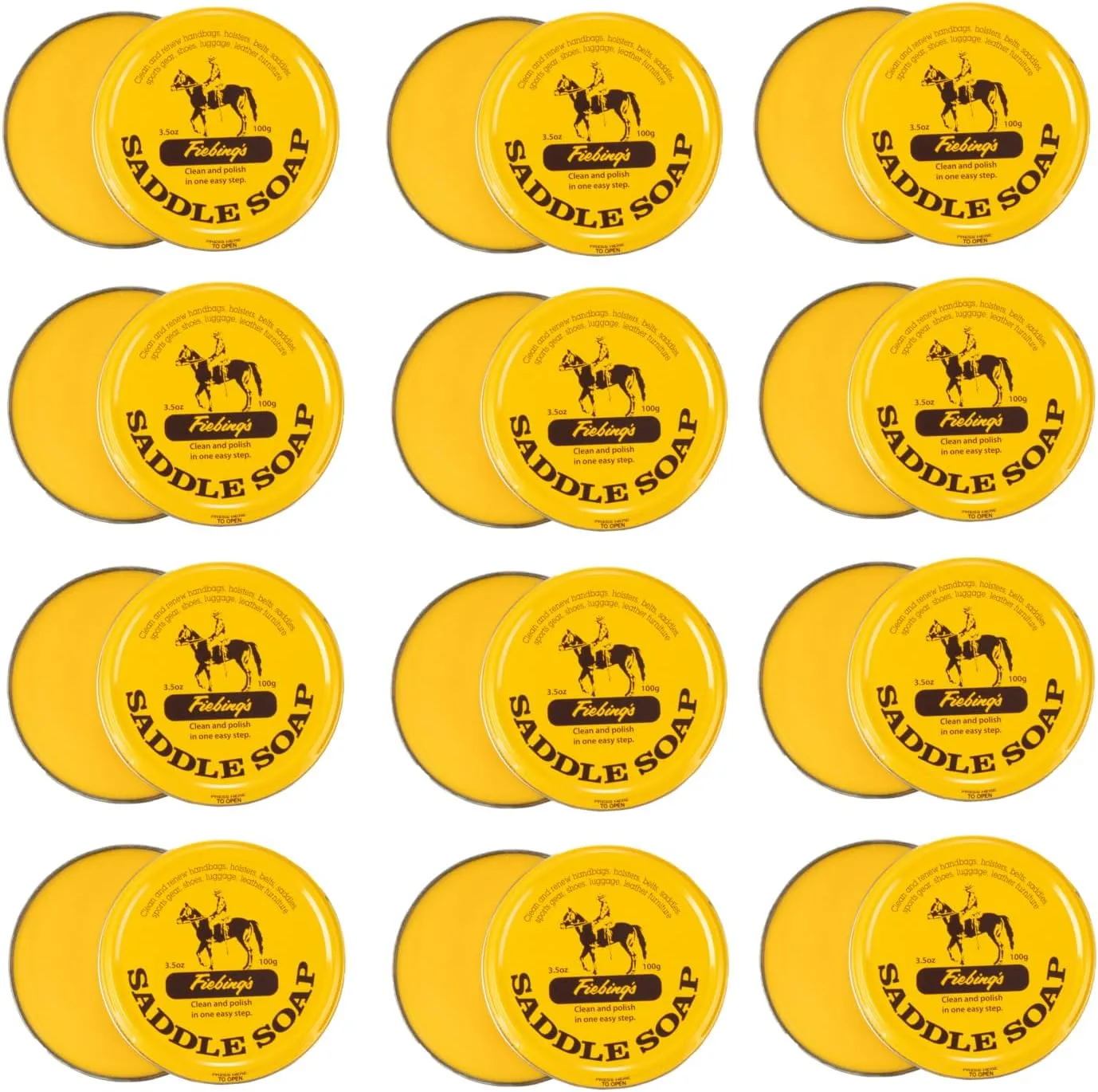 Fiebing's Yellow Saddle Soap for Leather (12 Pack, 3.5 oz Each, 42 oz Total) - Leather Cleaner & Conditioner to Soften, Protect & Restore Leathercraft - Leather Soap for Car Seat, Couch, Shoe, Purse