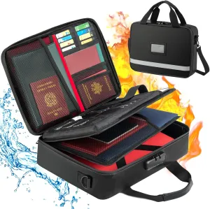 Fireproof Document Box with Lock, File Organizer Bag with 2000℉ Heat Insulated, Portable Waterproof Safe Storage Box, Multi-Layer Document Bag for 16 inch Laptop Important Documents,Files and More