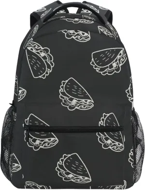 Fisyme Mexico Tacos Black Laptop Backpack Bag Bookbag Casual Hiking Travel Computer Notebooks Daypacks