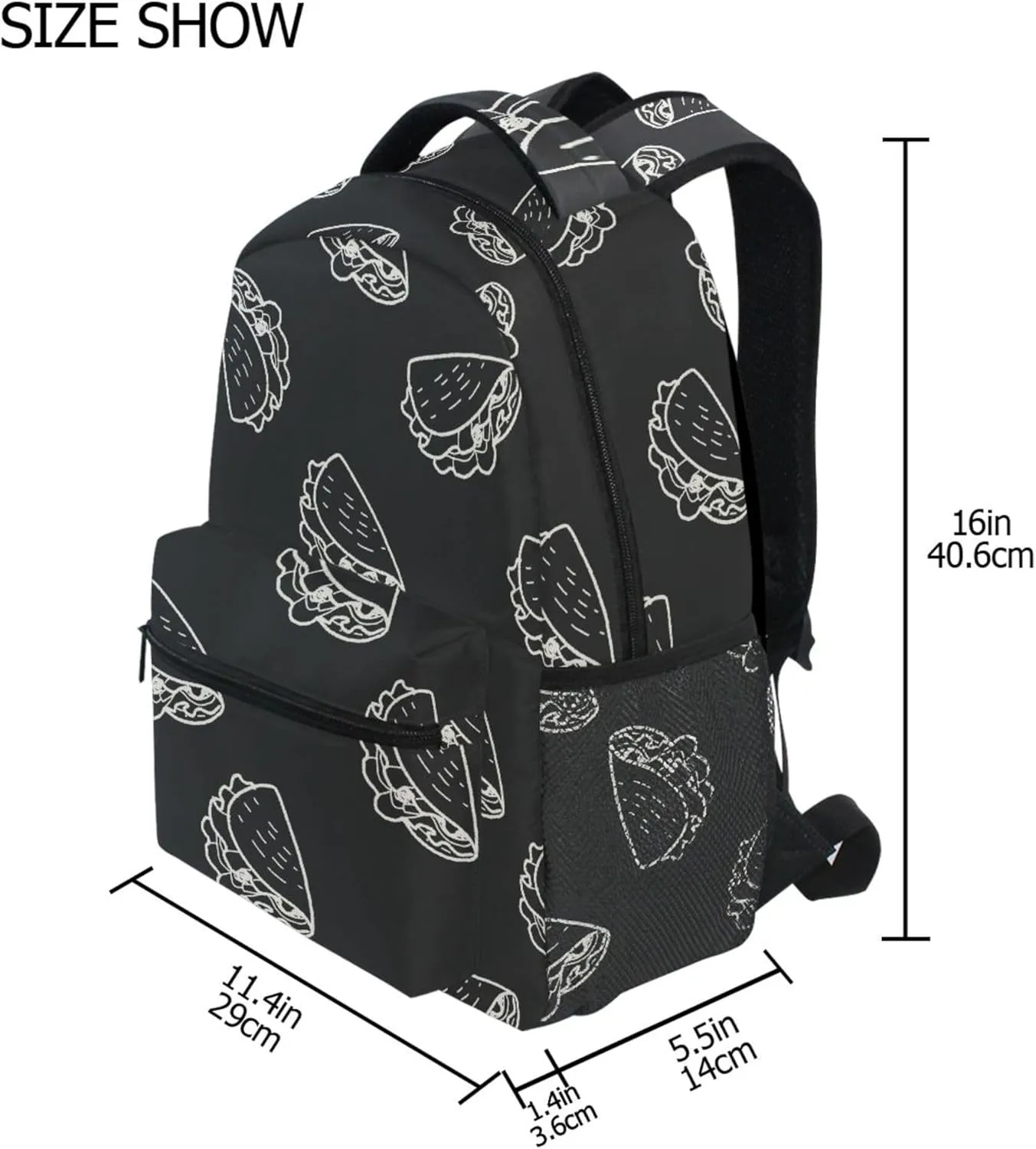 Fisyme Mexico Tacos Black Laptop Backpack Bag Bookbag Casual Hiking Travel Computer Notebooks Daypacks