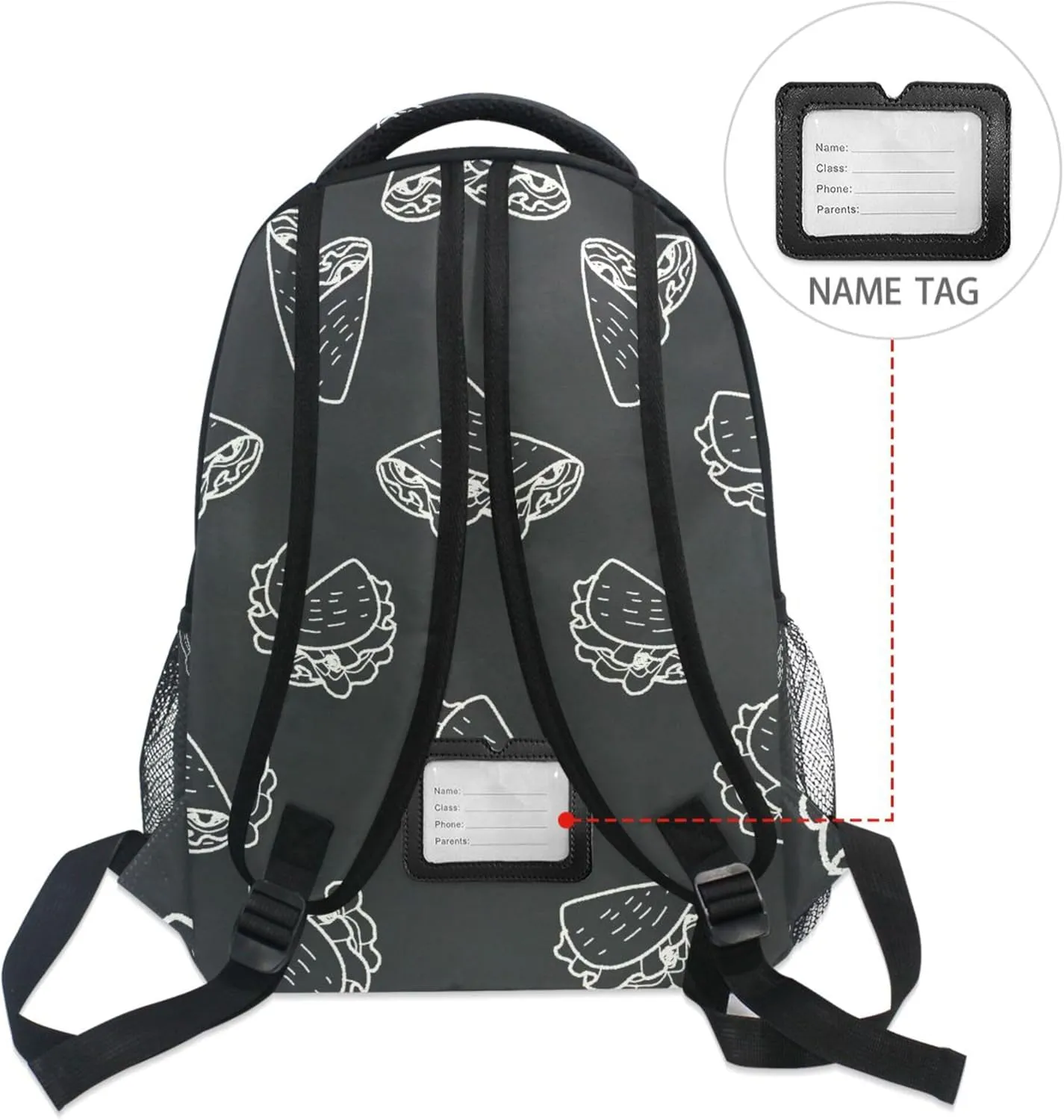 Fisyme Mexico Tacos Black Laptop Backpack Bag Bookbag Casual Hiking Travel Computer Notebooks Daypacks