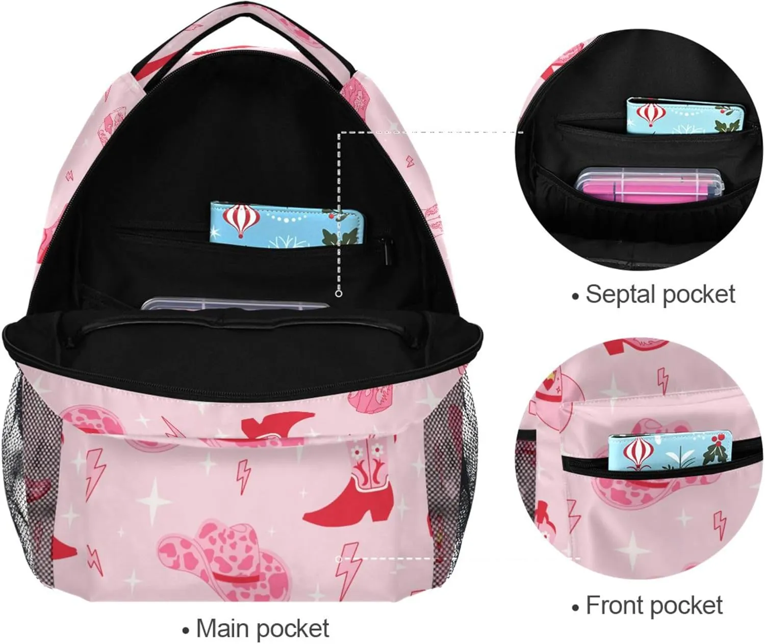 Fisyme Pink Western Cowgirl Boots Laptop Backpack Bag Bookbag Casual Travel Hiking Computer Notebooks Daypacks