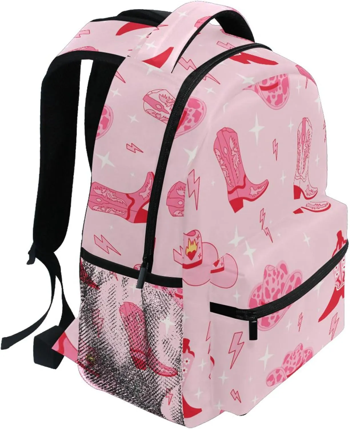 Fisyme Pink Western Cowgirl Boots Laptop Backpack Bag Bookbag Casual Travel Hiking Computer Notebooks Daypacks