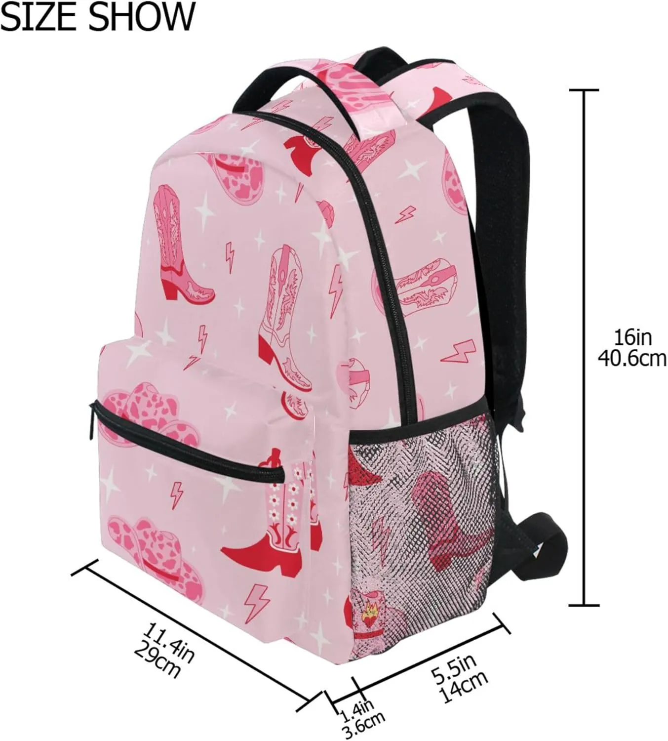Fisyme Pink Western Cowgirl Boots Laptop Backpack Bag Bookbag Casual Travel Hiking Computer Notebooks Daypacks