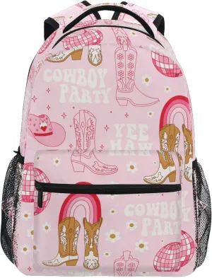 Fisyme Western Cowgirl Boots Pink Laptop Backpack Bag Bookbag Casual Travel Hiking Computer Notebook Daypacks