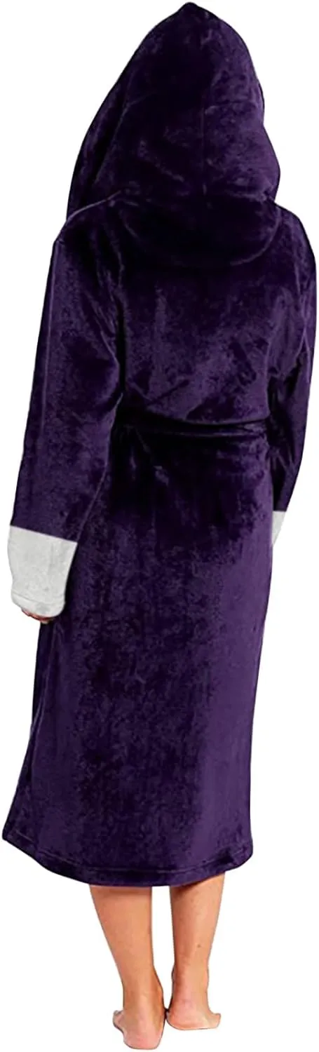 Flannel Robe Women Long Womens Hooded Robe with Pockets Ribbed Robe Women Mens Winter House Robe