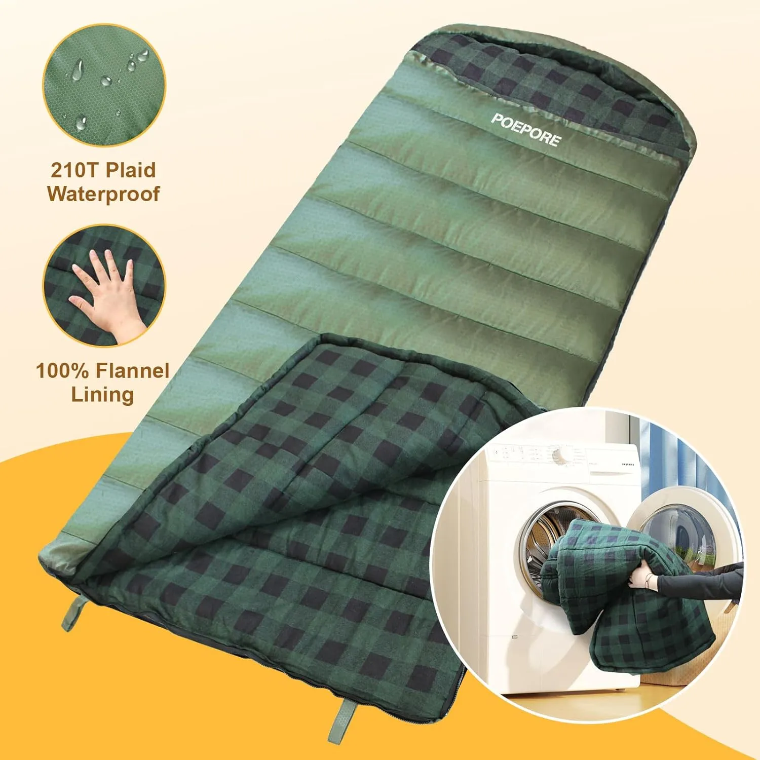 Flannel Sleeping Bag 0 Degree Cold Weather for Adults XXL Sleeping Bag 4 Season Big and Tall with Compression Sack