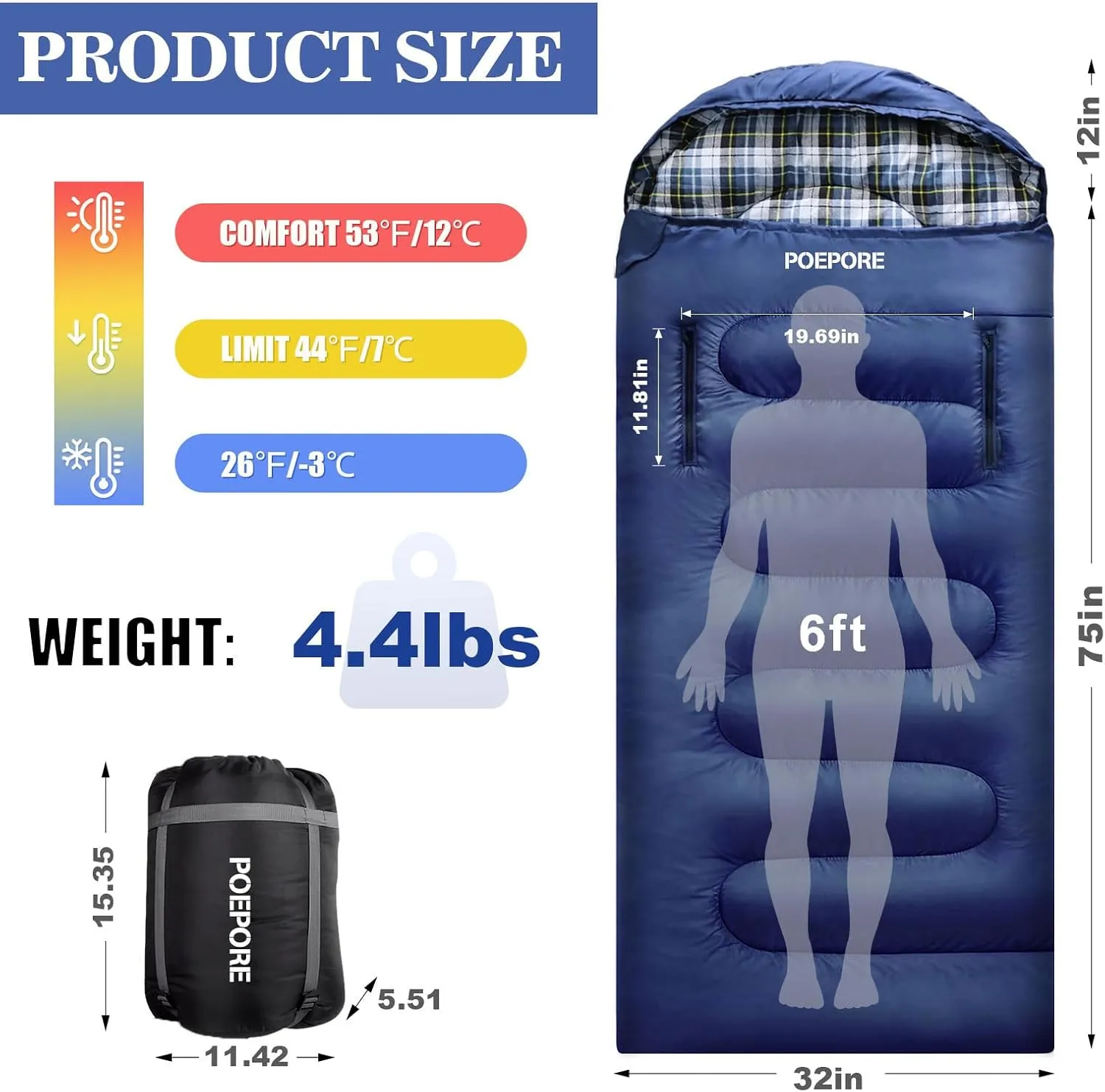 Flannel Sleeping Bag Cotton 0 Degree Cold Weather for Adults XXL Wearable Sleeping Bag 4 Seasons Waterproof with Compression Sack