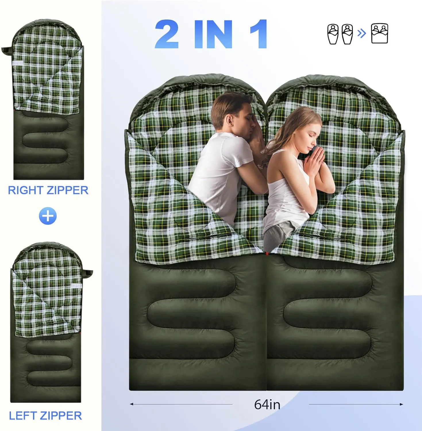 Flannel Sleeping Bag Cotton 0 Degree Cold Weather for Adults XXL Wearable Sleeping Bag 4 Seasons Waterproof with Compression Sack
