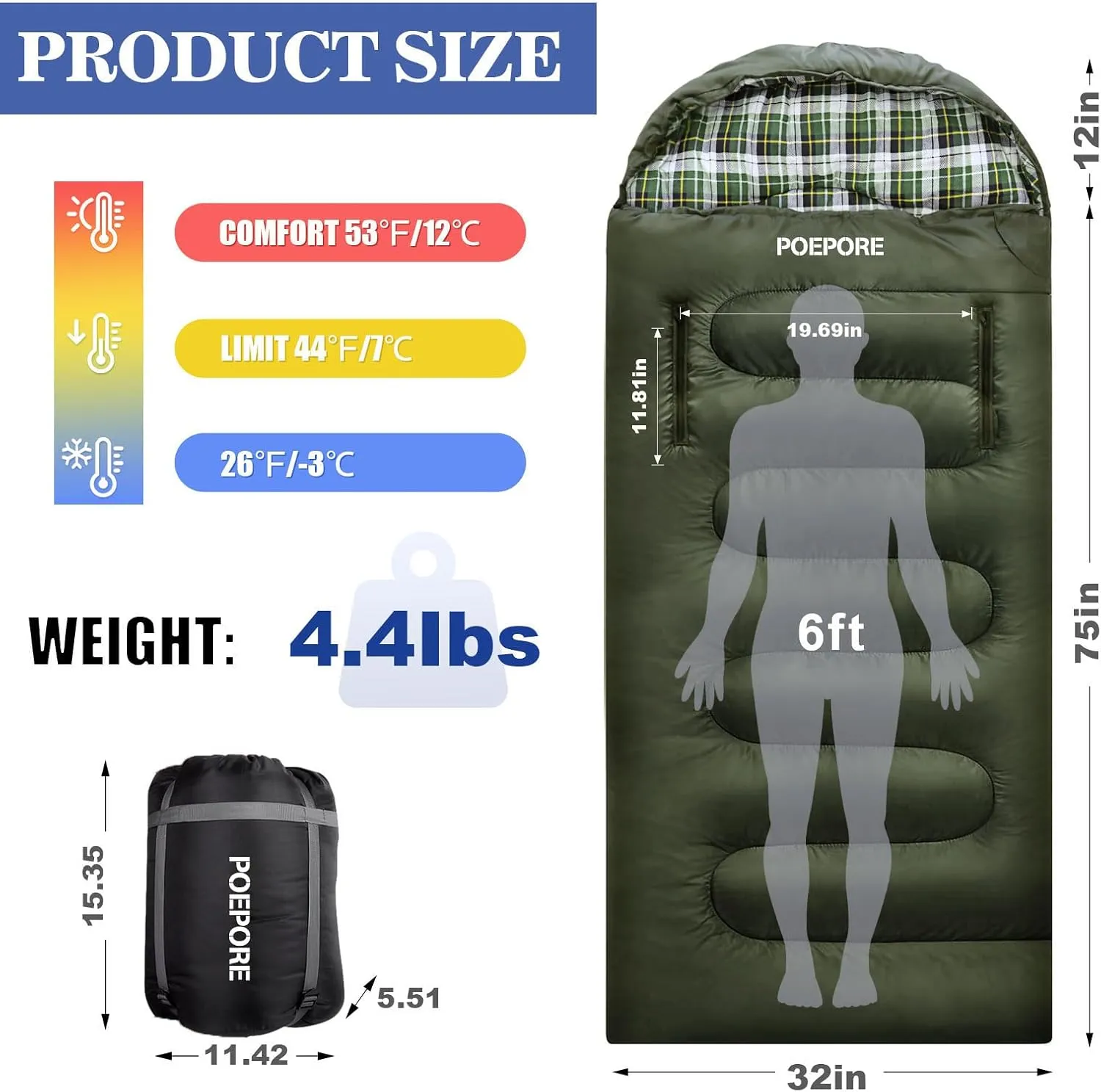 Flannel Sleeping Bag Cotton 0 Degree Cold Weather for Adults XXL Wearable Sleeping Bag 4 Seasons Waterproof with Compression Sack