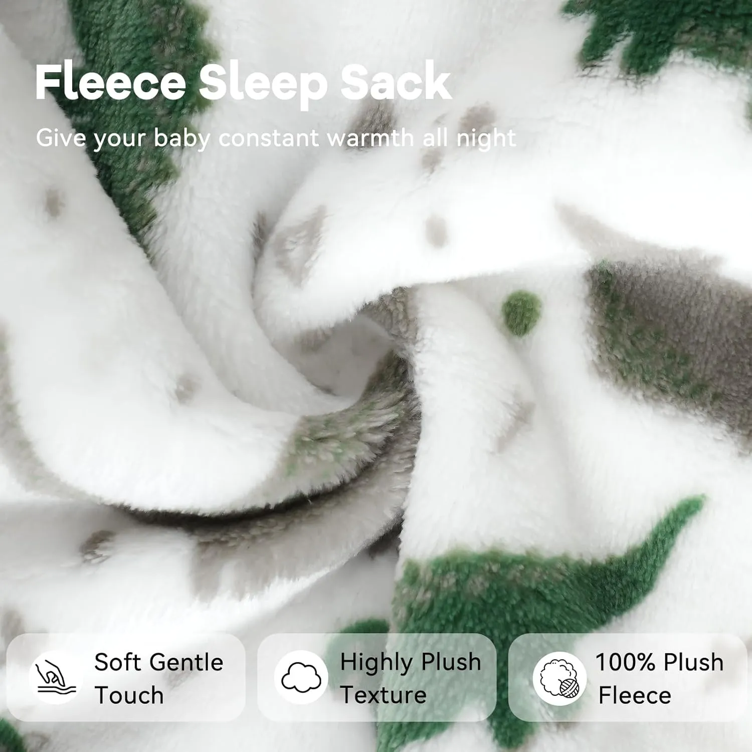 Fleece Baby Sleep Sack 18-24 Months Long Sleeve 2.0 Tog Baby Wearable Blanket with 2-Way Zipper Warm Sleeping Sack for Toddler Infant - XLarge Grey White Dinosaur