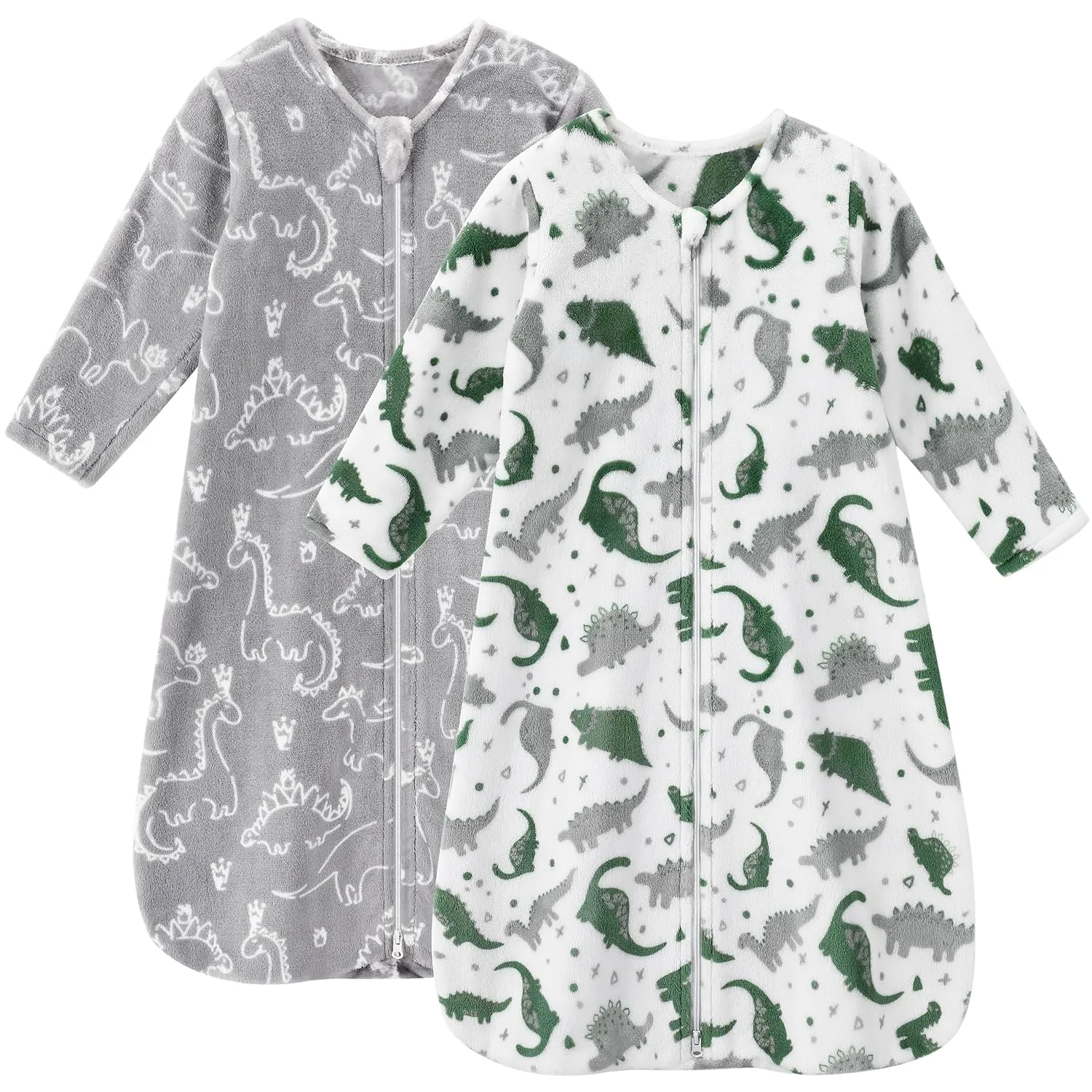Fleece Baby Sleep Sack 18-24 Months Long Sleeve 2.0 Tog Baby Wearable Blanket with 2-Way Zipper Warm Sleeping Sack for Toddler Infant - XLarge Grey White Dinosaur