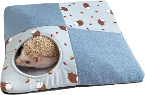Fleece Cuddle Sack Sleeping Bag Pouch Hideout Interactive Play Mat for Hedgehog Hamster Rat Ferret Squirrel Small Animal Bed (Blue)