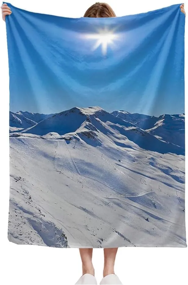 Fleece Throw Blanket for Couch, Sofa, Blue Alps Mountains Ski Resort Bad Gastein Austria Sun Nature Parks Activity Alpine Cabin Cableway Blanket Warm, Soft, All Season Use, Cozy Throw Blanket 60x80
