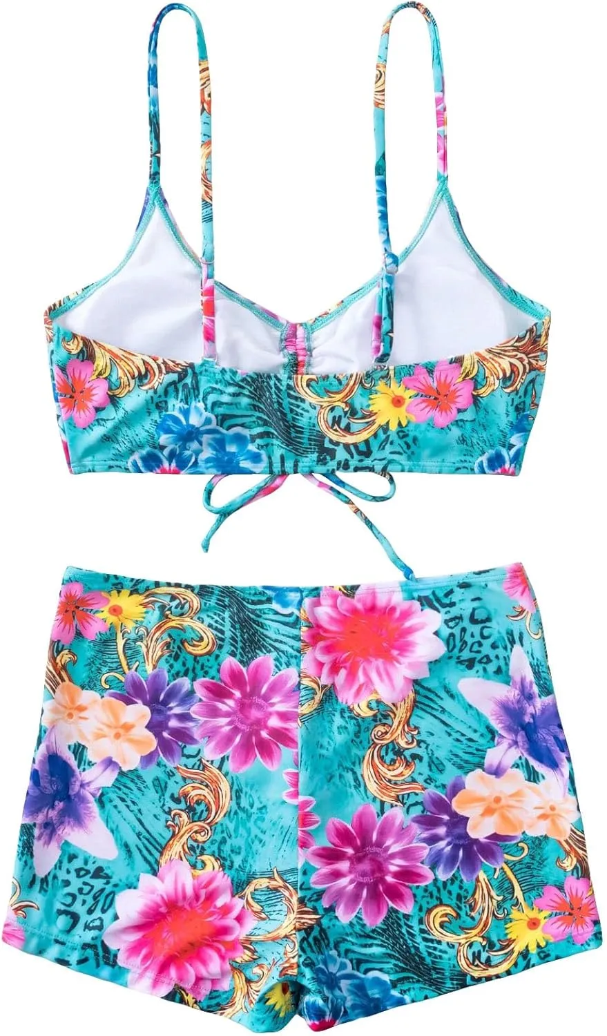 Floerns Women's Tie Dye Ruched Bikini Sets 2 Piece Bathing Suit High Waist Swimsuit with Shorts