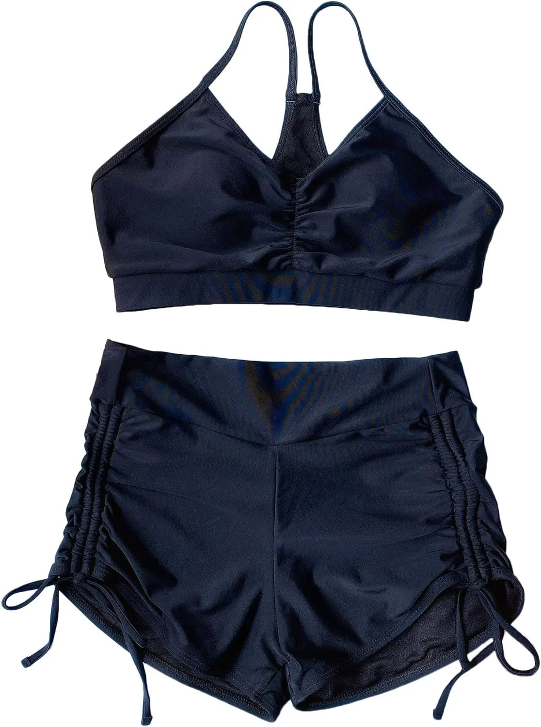 Floerns Women's Tie Dye Ruched Bikini Sets 2 Piece Bathing Suit High Waist Swimsuit with Shorts