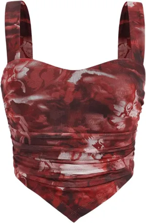 Floerns Women's Tie Dye Sleeveless Crop Tank Top Hanky Hem Ruched Bandana Camisole