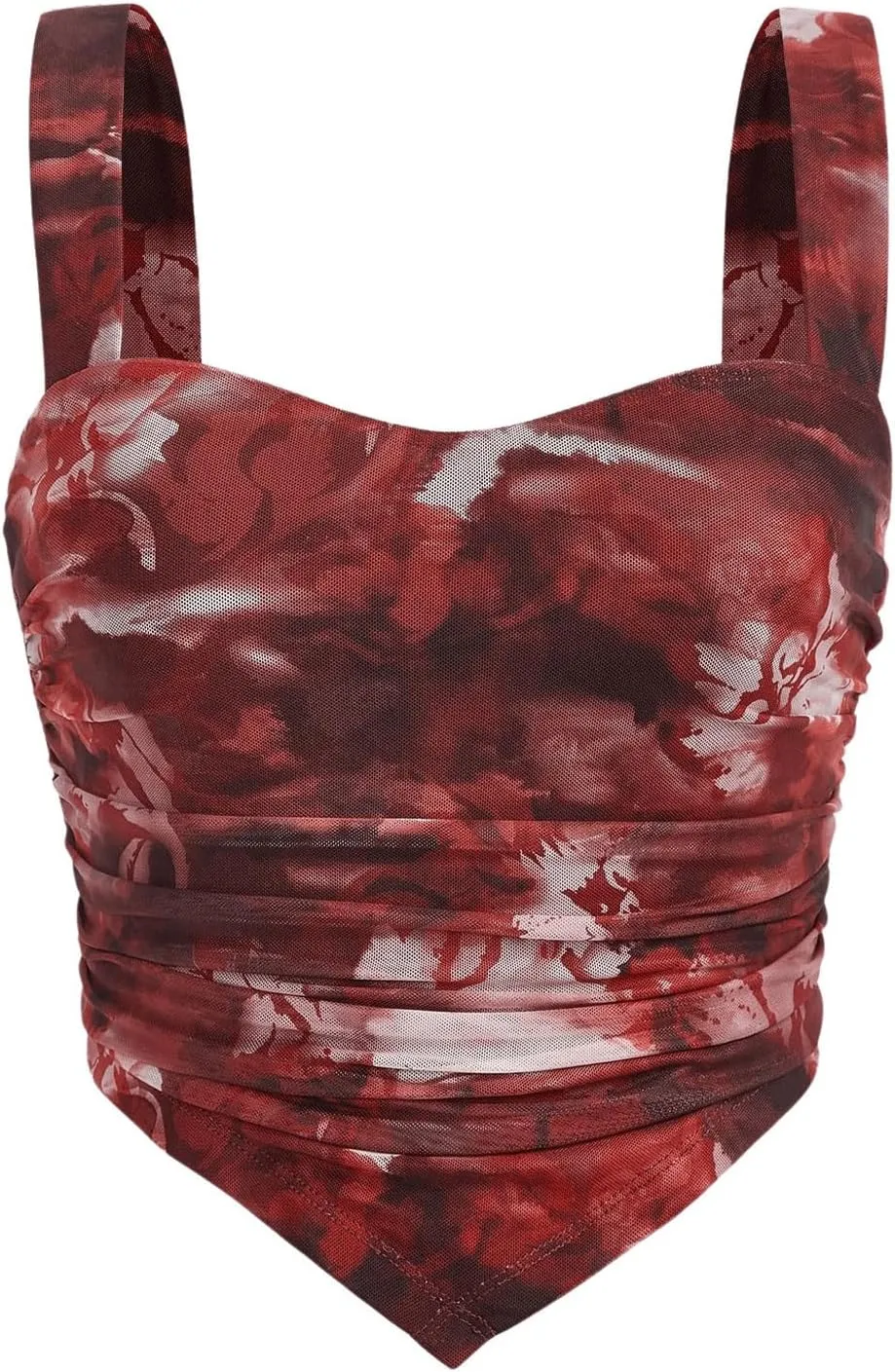 Floerns Women's Tie Dye Sleeveless Crop Tank Top Hanky Hem Ruched Bandana Camisole
