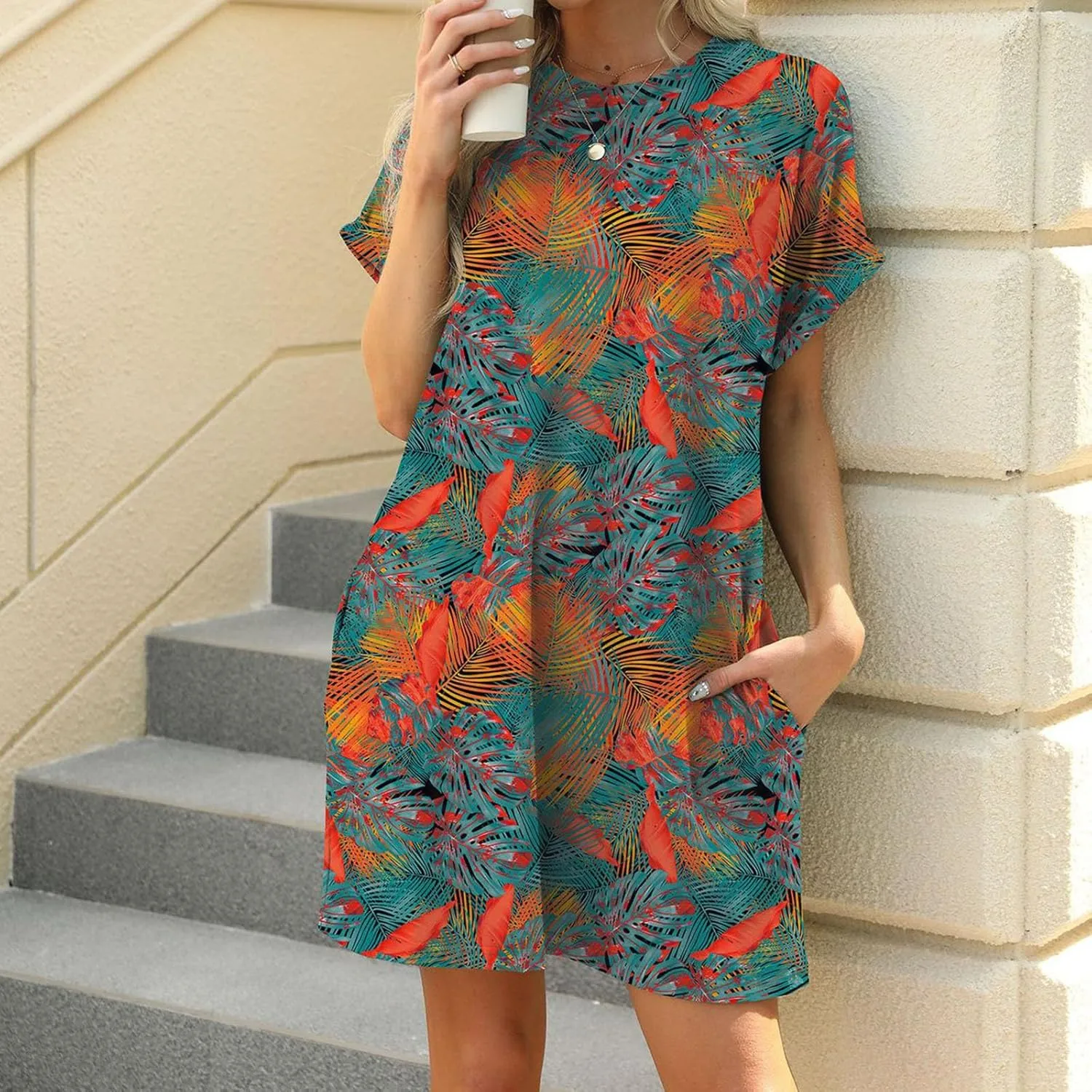 Floral Dress for Women Short Sleeve Crewneck Midi Dress Summer Boho Beach Vacation Sundress Resort Wear 2025