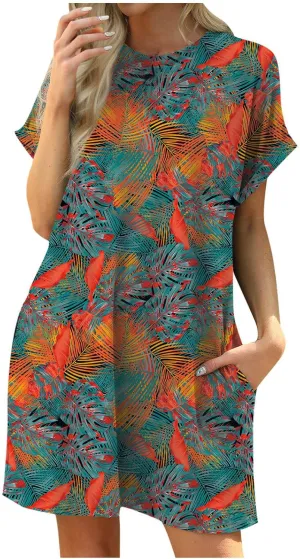 Floral Dress for Women Short Sleeve Crewneck Midi Dress Summer Boho Beach Vacation Sundress Resort Wear 2025