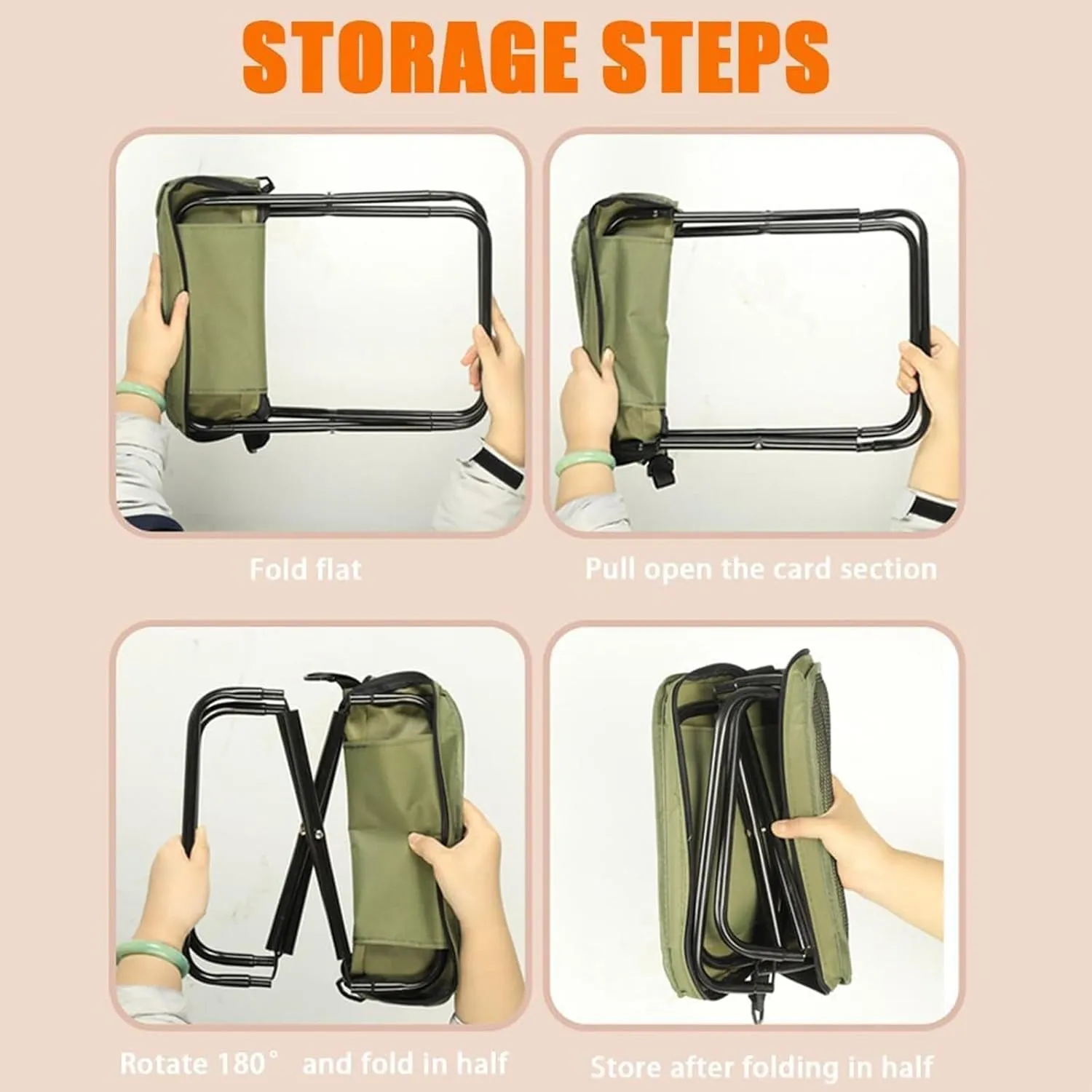 Foldable Backpack Stool, Mini Portable Camping Stools, Collapsible Chair, Carried by Hand or on The Shoulder with Two Pockets, for Camping, Fishing, Hiking, Outdoor (Black, L(12.20″ × 5.51″ × 1.97″))