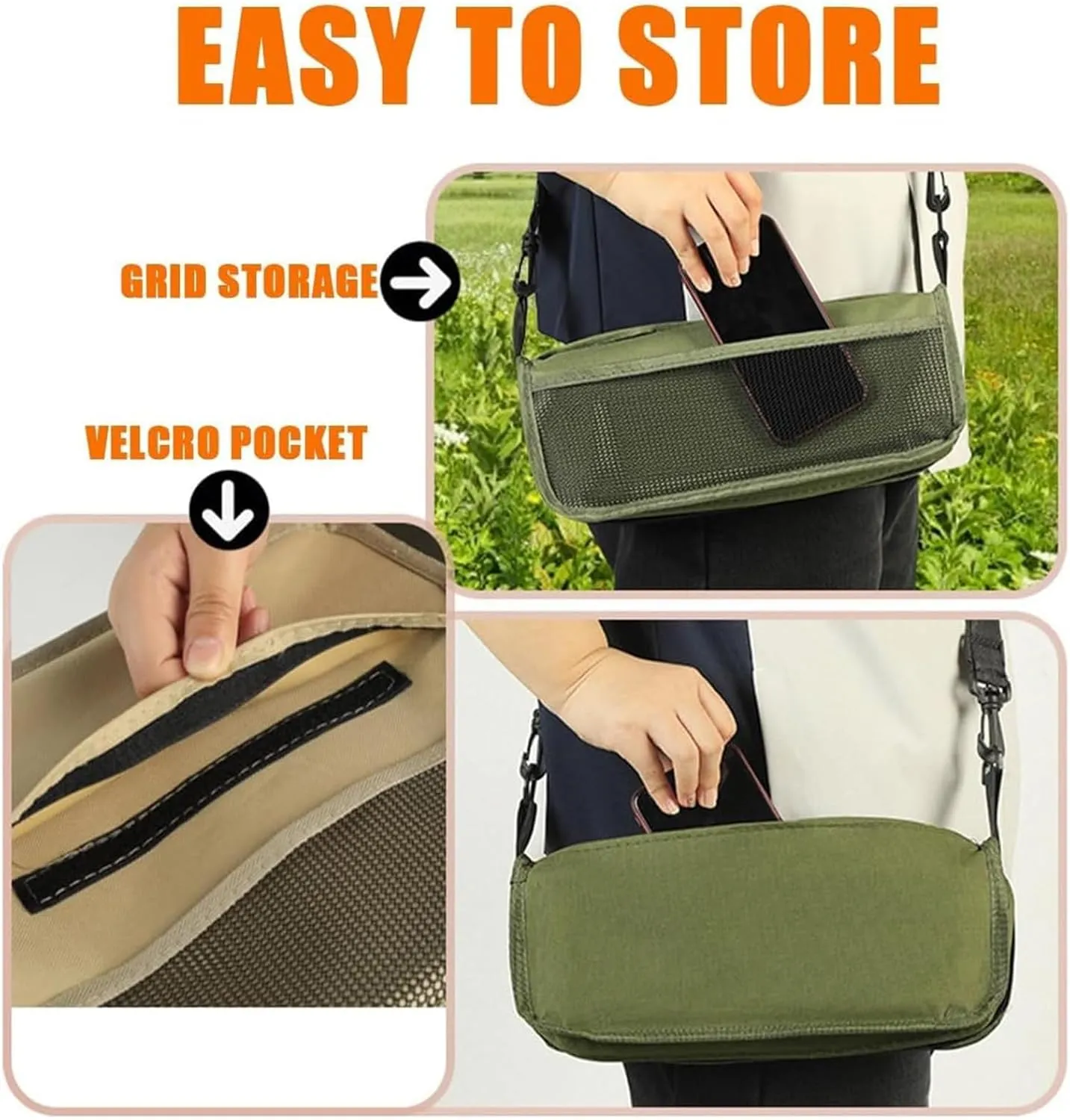 Foldable Backpack Stool, Mini Portable Camping Stools, Collapsible Chair, Carried by Hand or on The Shoulder with Two Pockets, for Camping, Fishing, Hiking, Outdoor (Black, L(12.20″ × 5.51″ × 1.97″))