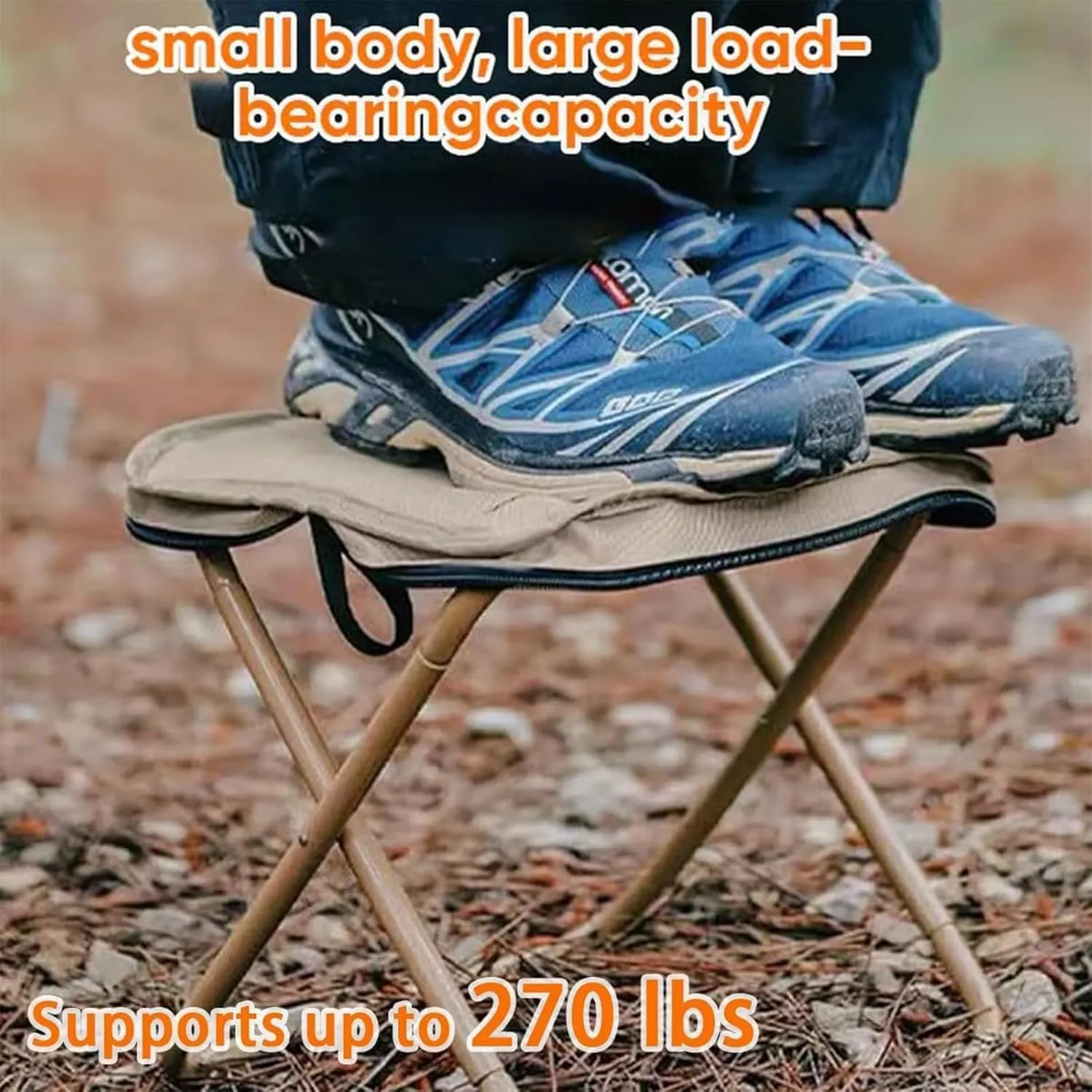 Foldable Backpack Stool, Mini Portable Camping Stools, Collapsible Chair, Carried by Hand or on The Shoulder with Two Pockets, for Camping, Fishing, Hiking, Outdoor (Black, L(12.20″ × 5.51″ × 1.97″))
