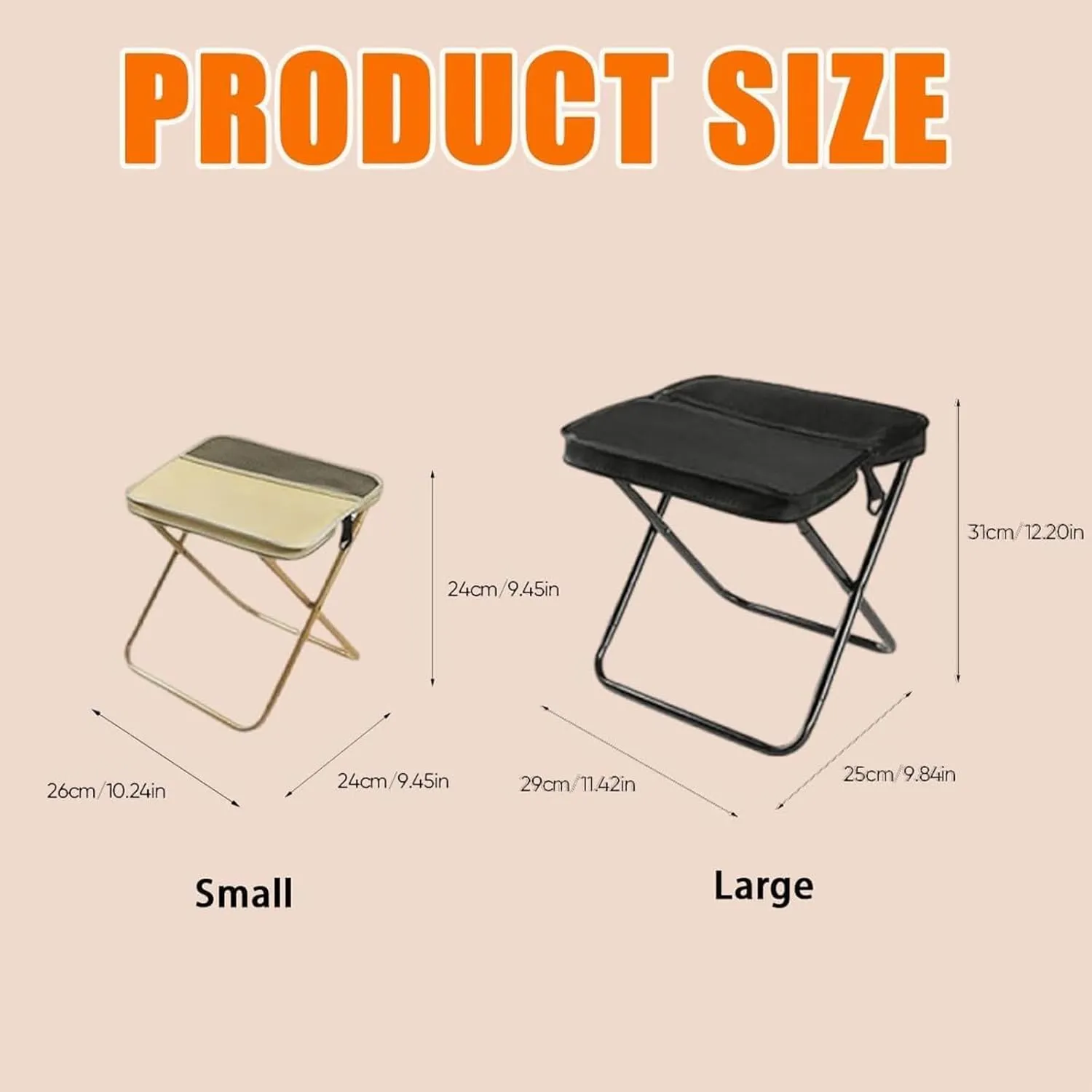 Foldable Backpack Stool, Mini Portable Camping Stools, Collapsible Chair, Carried by Hand or on The Shoulder with Two Pockets, for Camping, Fishing, Hiking, Outdoor (Black, L(12.20″ × 5.51″ × 1.97″))