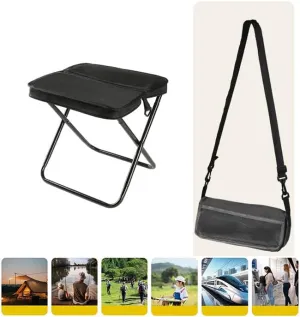 Foldable Backpack Stool, Mini Portable Camping Stools, Collapsible Chair, Carried by Hand or on The Shoulder with Two Pockets, for Camping, Fishing, Hiking, Outdoor (Black, L(12.20″ × 5.51″ × 1.97″))