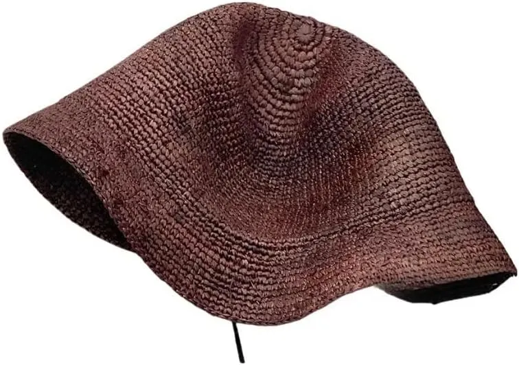 Folding Raffia Crochet Dome Sun Visor Women's Straw Hat Travel Photography Hat