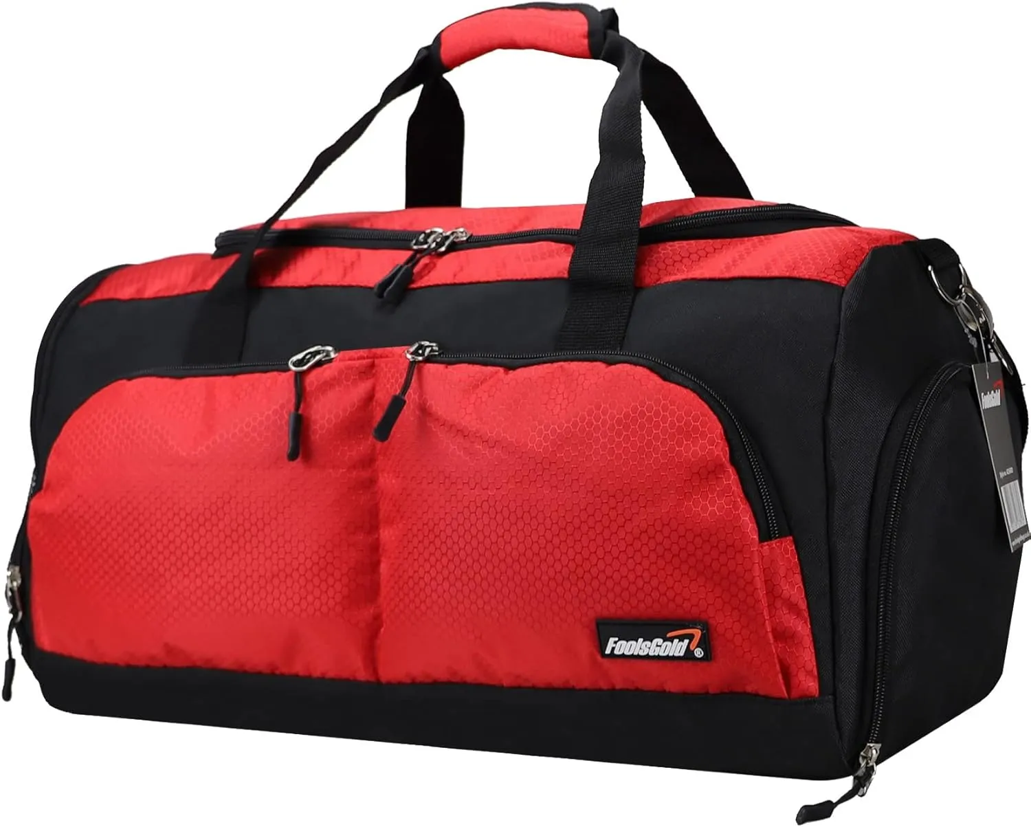 foolsGold Large Sports Holdall Duffel Bag in Black/Red